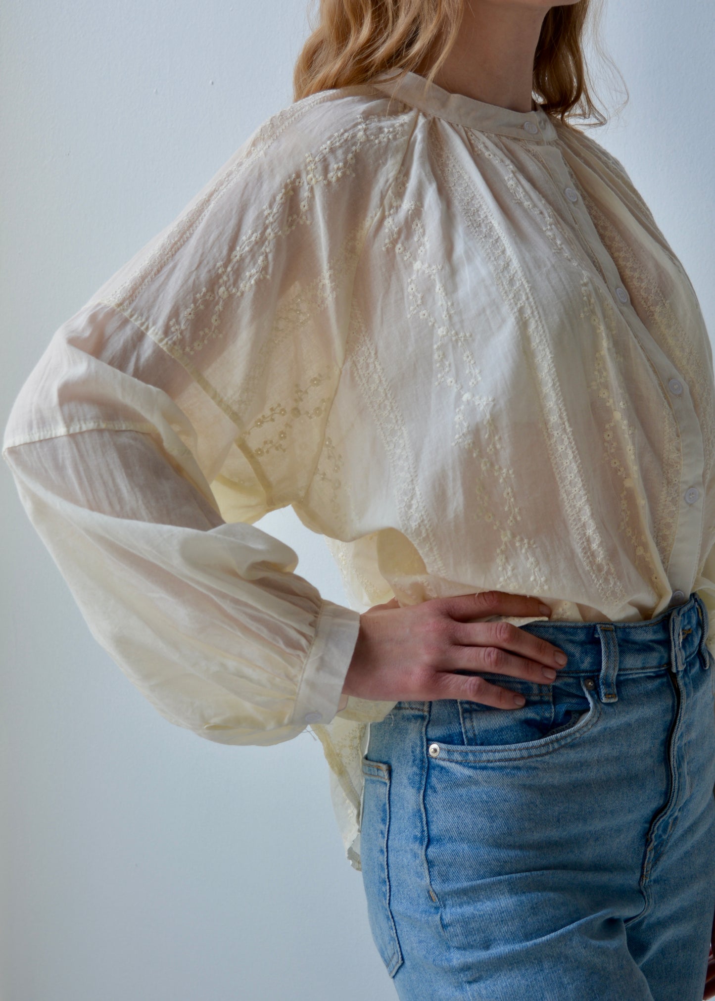 Embroidered Cotton Oversize Blouse in Ivory color
