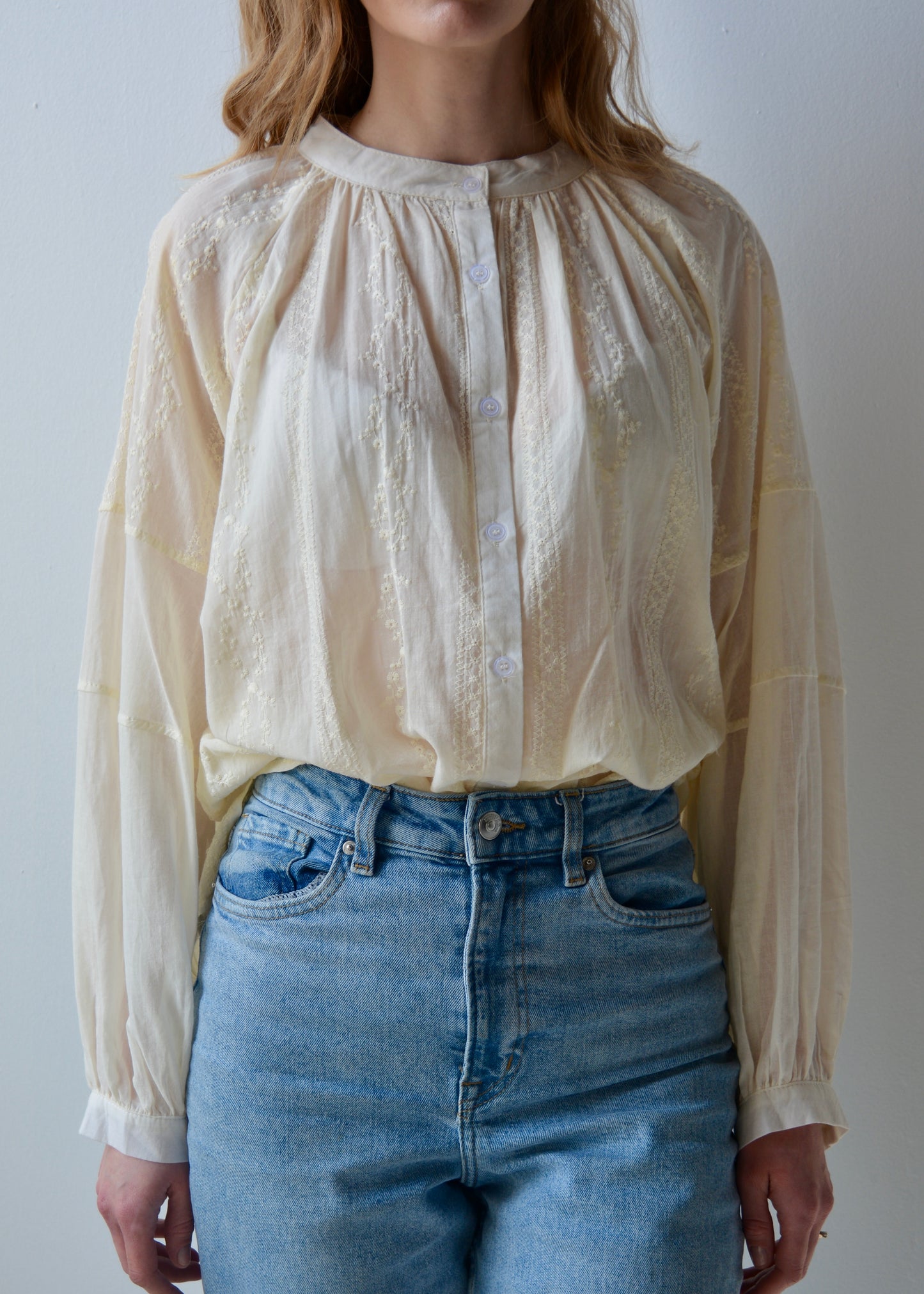 Embroidered Cotton Oversize Blouse in Ivory color