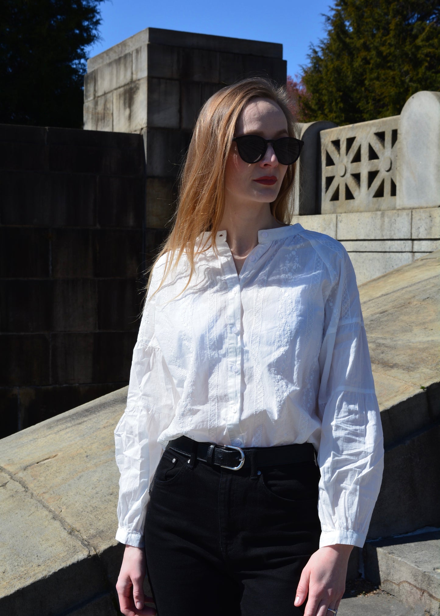 Embroidered Cotton Oversize Blouse in Pearl (White) color