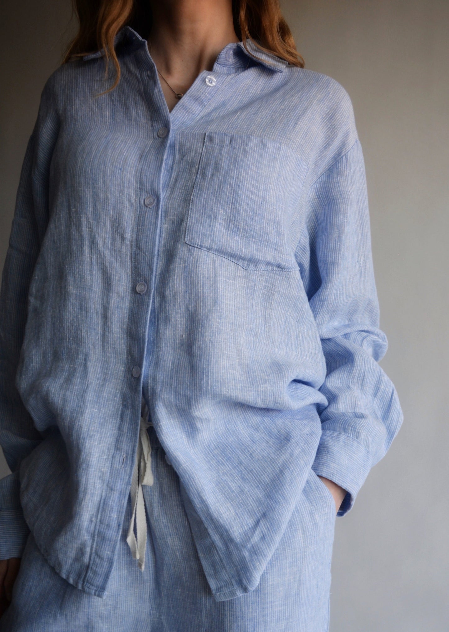 Linen Long Sleeve Shirt in Clear Sky (blue) color