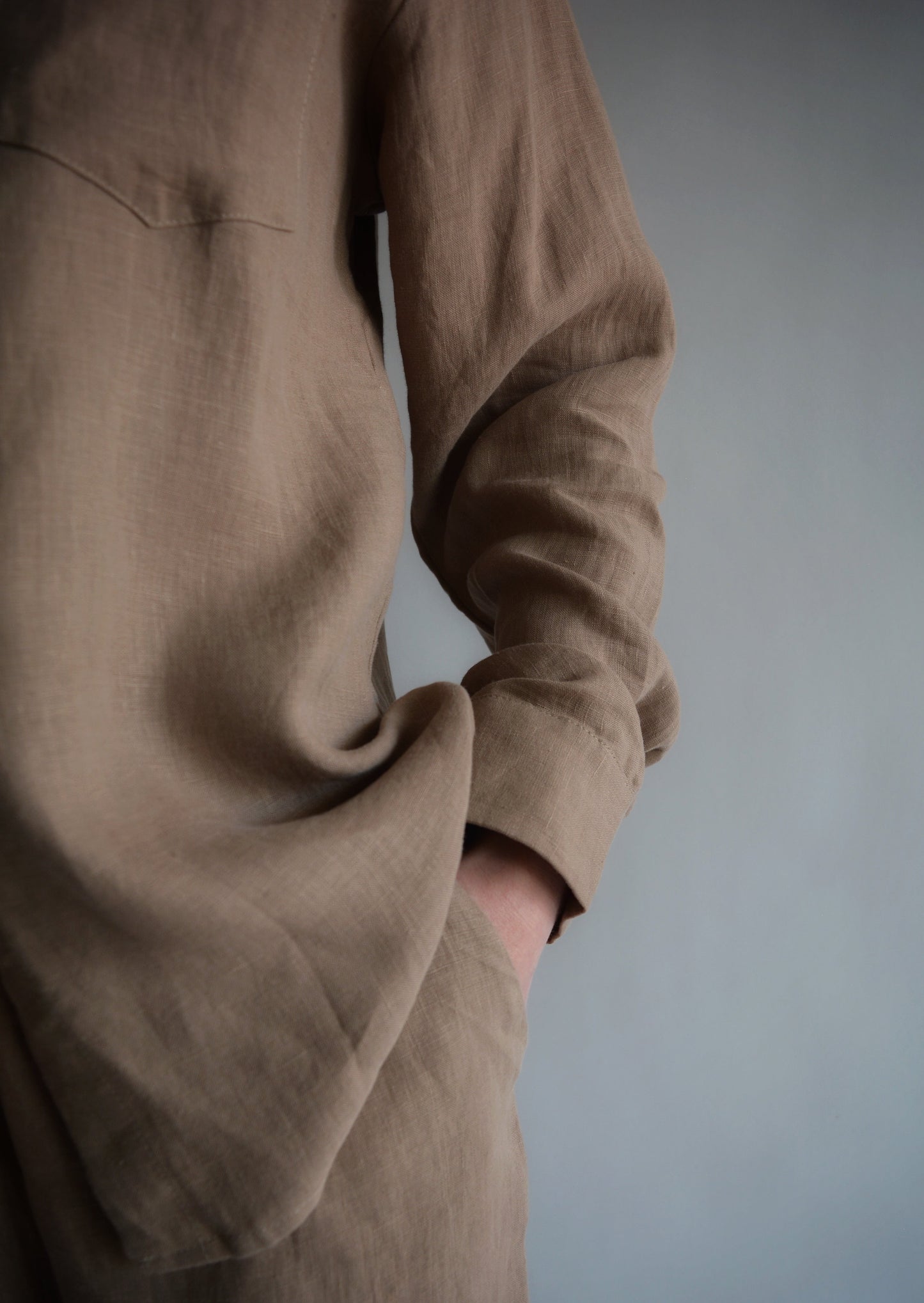 Linen Long Sleeve Shirt in Bronzed Brown color