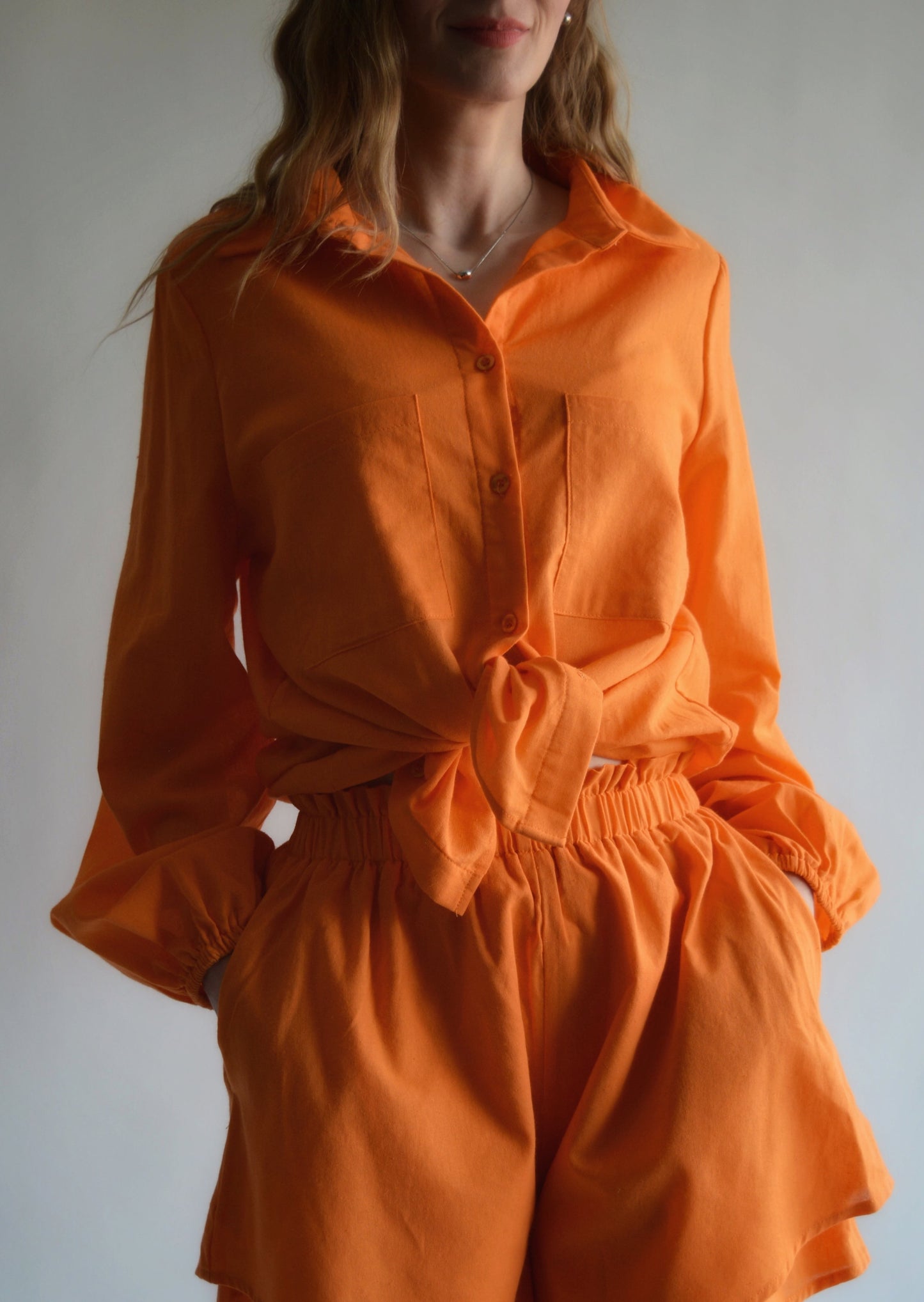 Cotton Blouse in Tangerine color