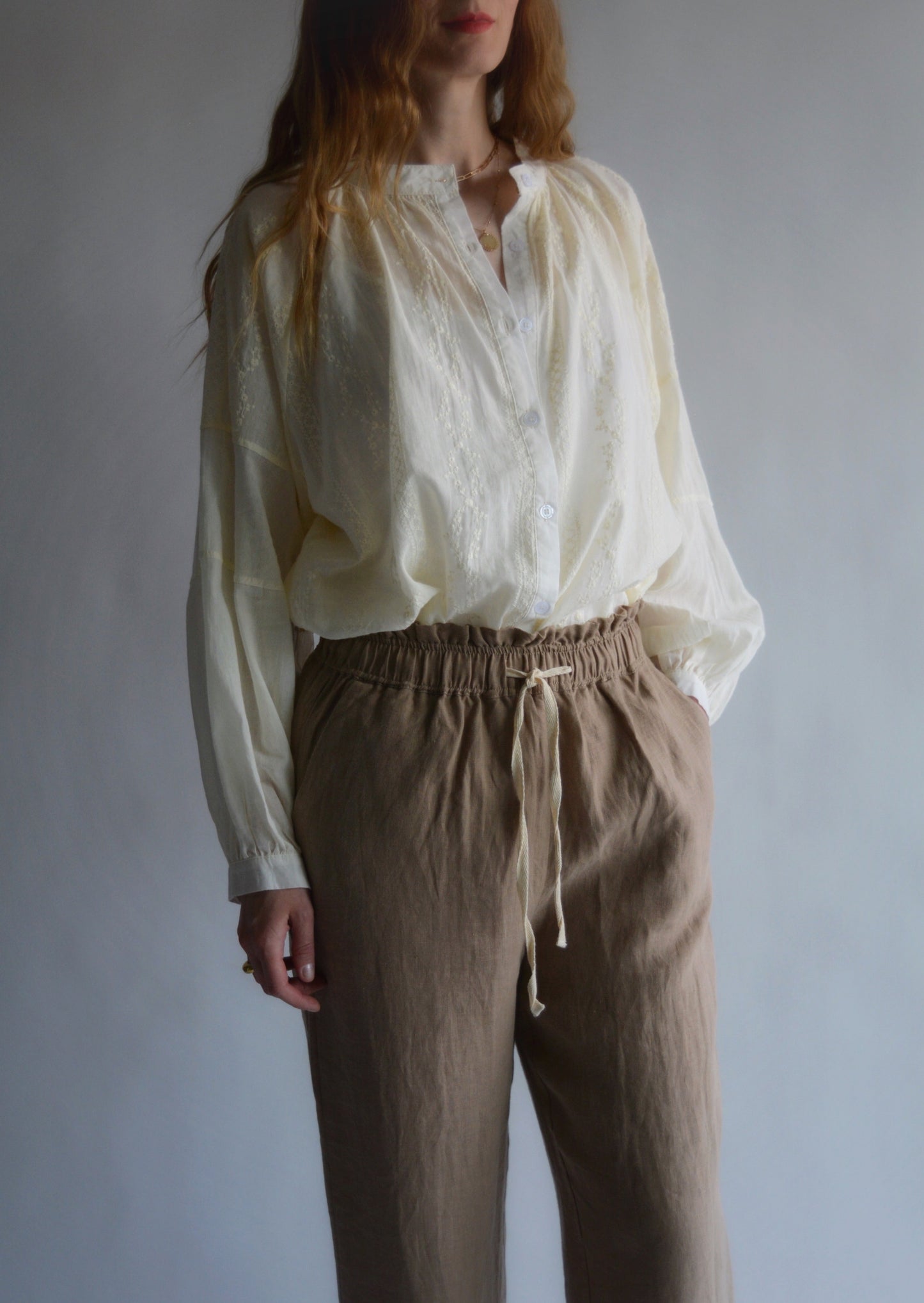 Embroidered Cotton Oversize Blouse in Ivory color