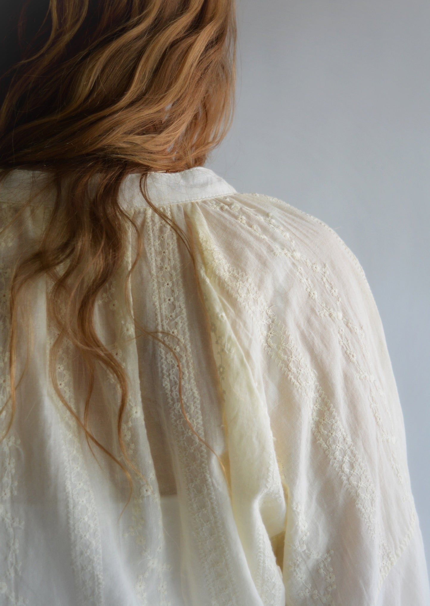 Embroidered Cotton Oversize Blouse in Ivory color