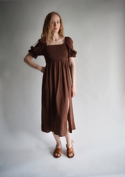 Linen Dress in Brown color