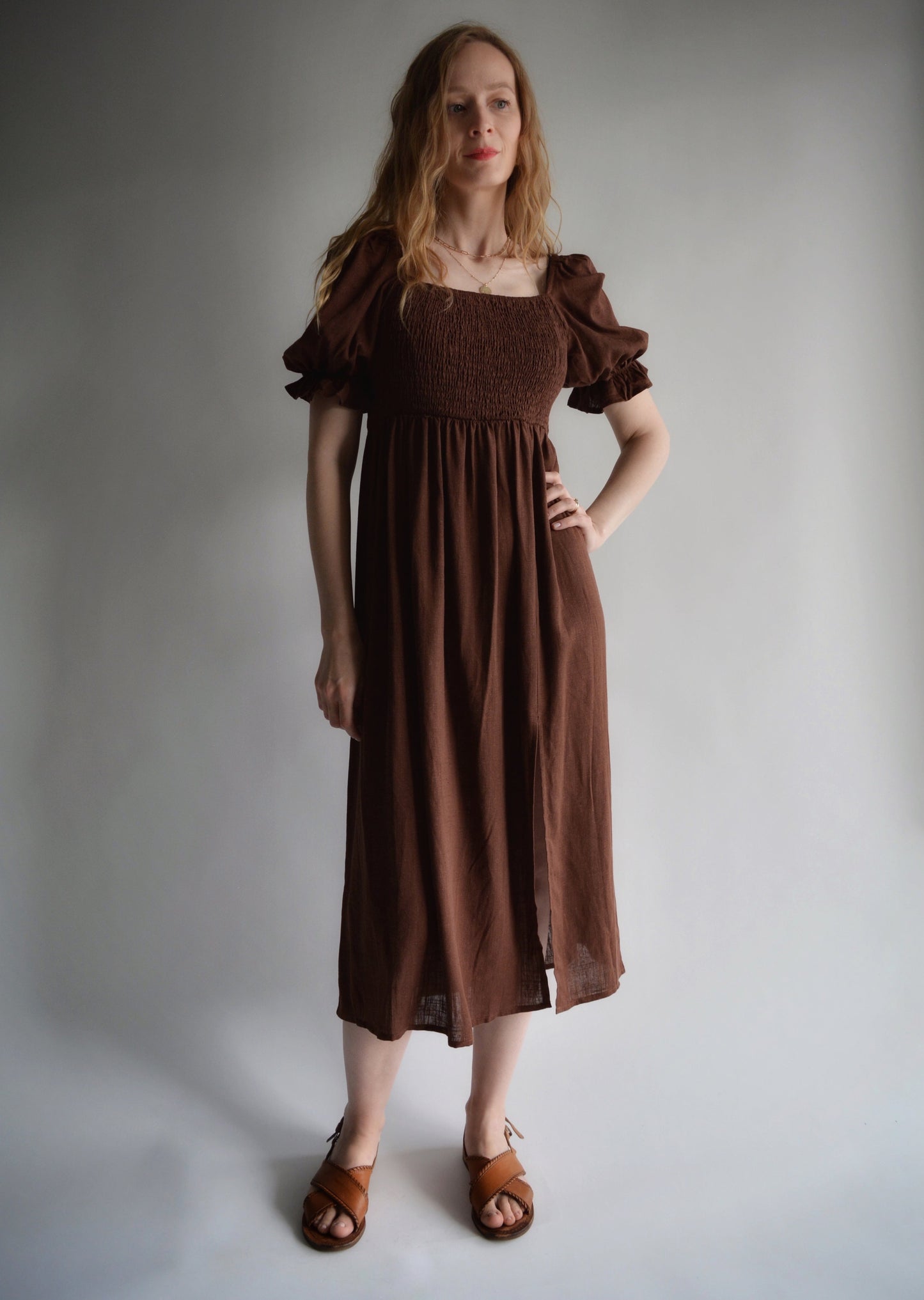 Linen Dress in Brown color