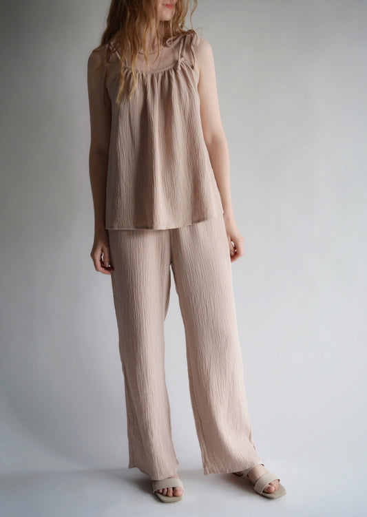 Cotton Pants in Sandy Beige color
