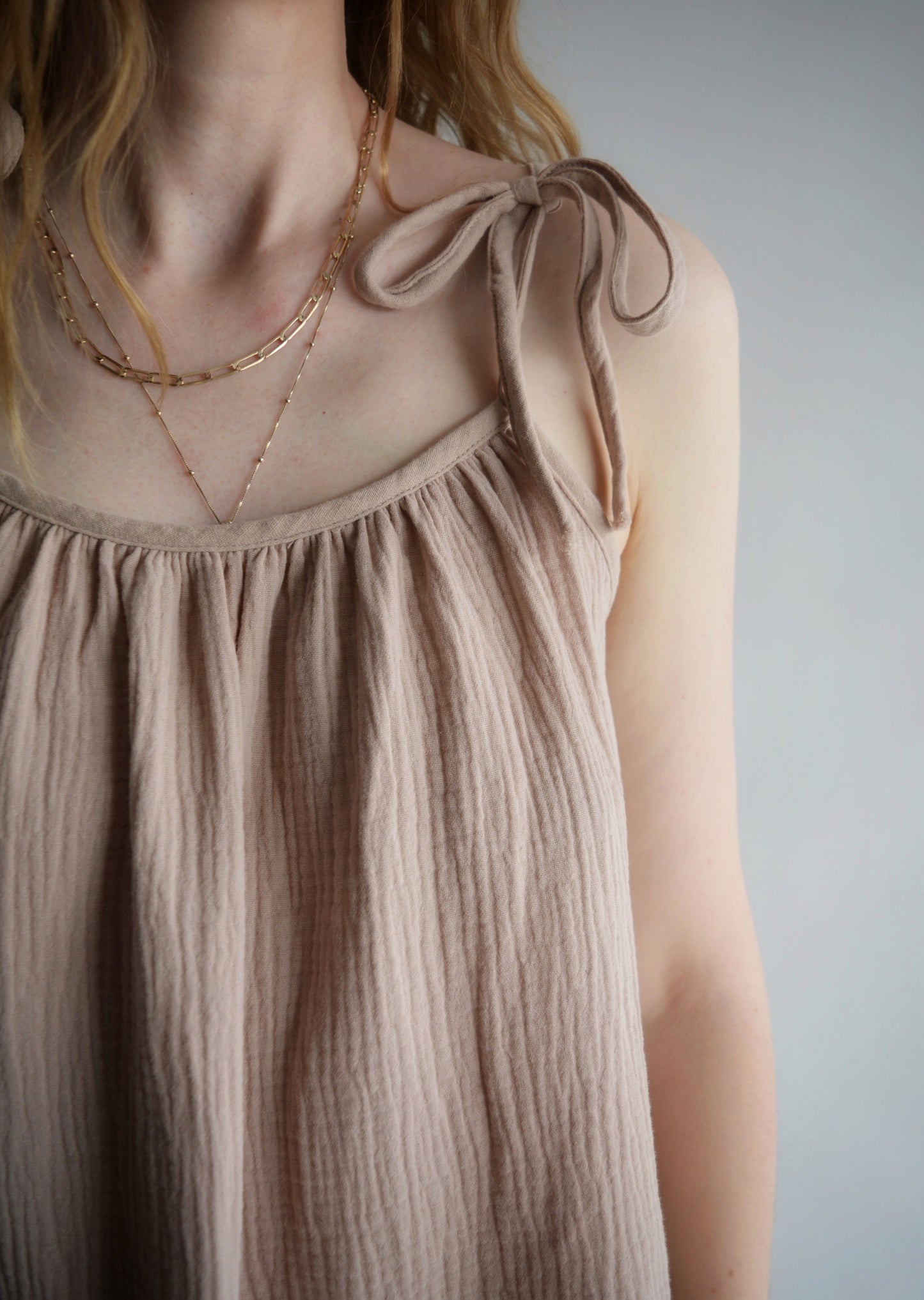 Muslin Two-Piece Set: Cotton Tank and Pants in Sandy Beige color