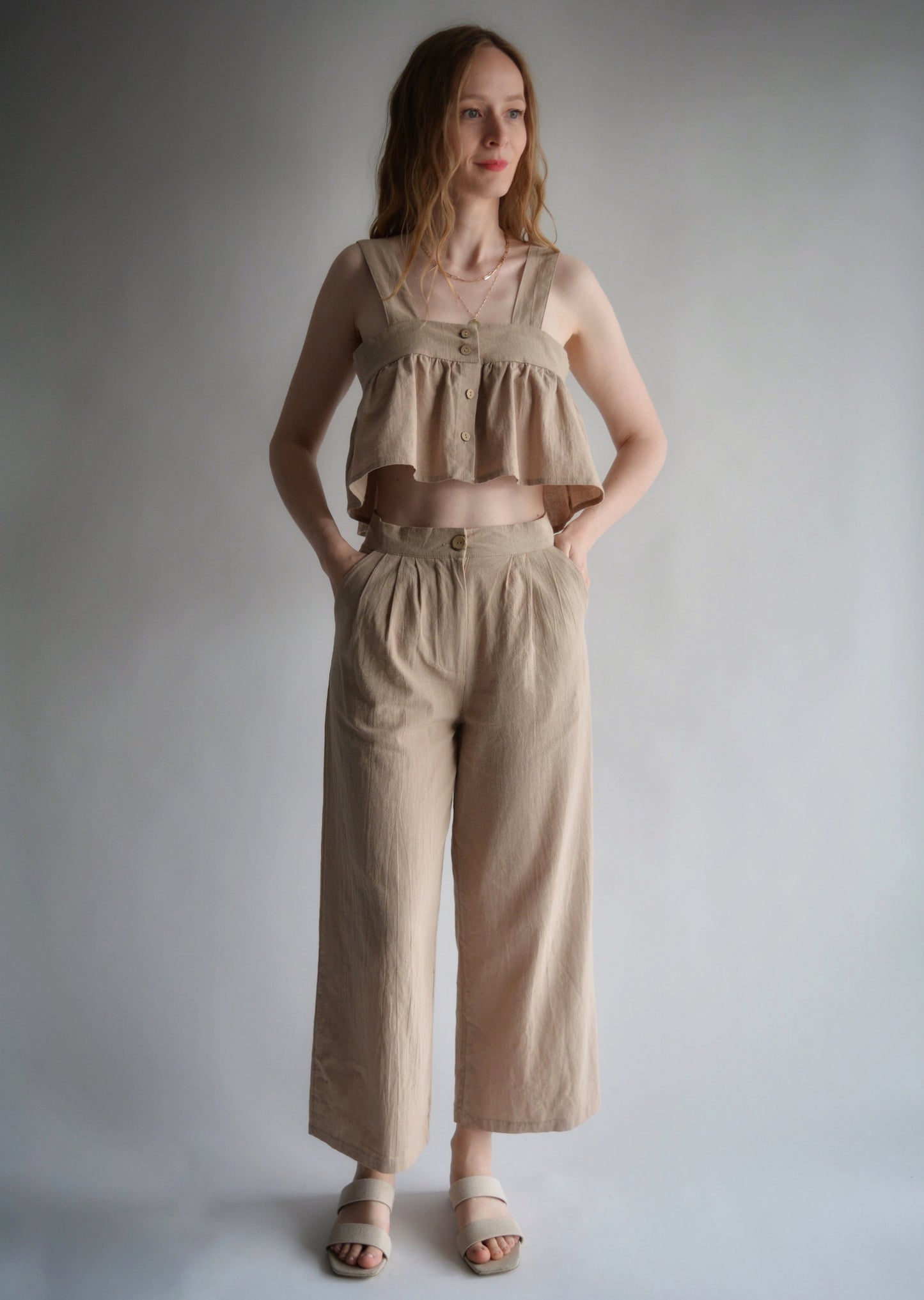 Two-Piece Set: Tank and Pants in Iced Latte (beige)color