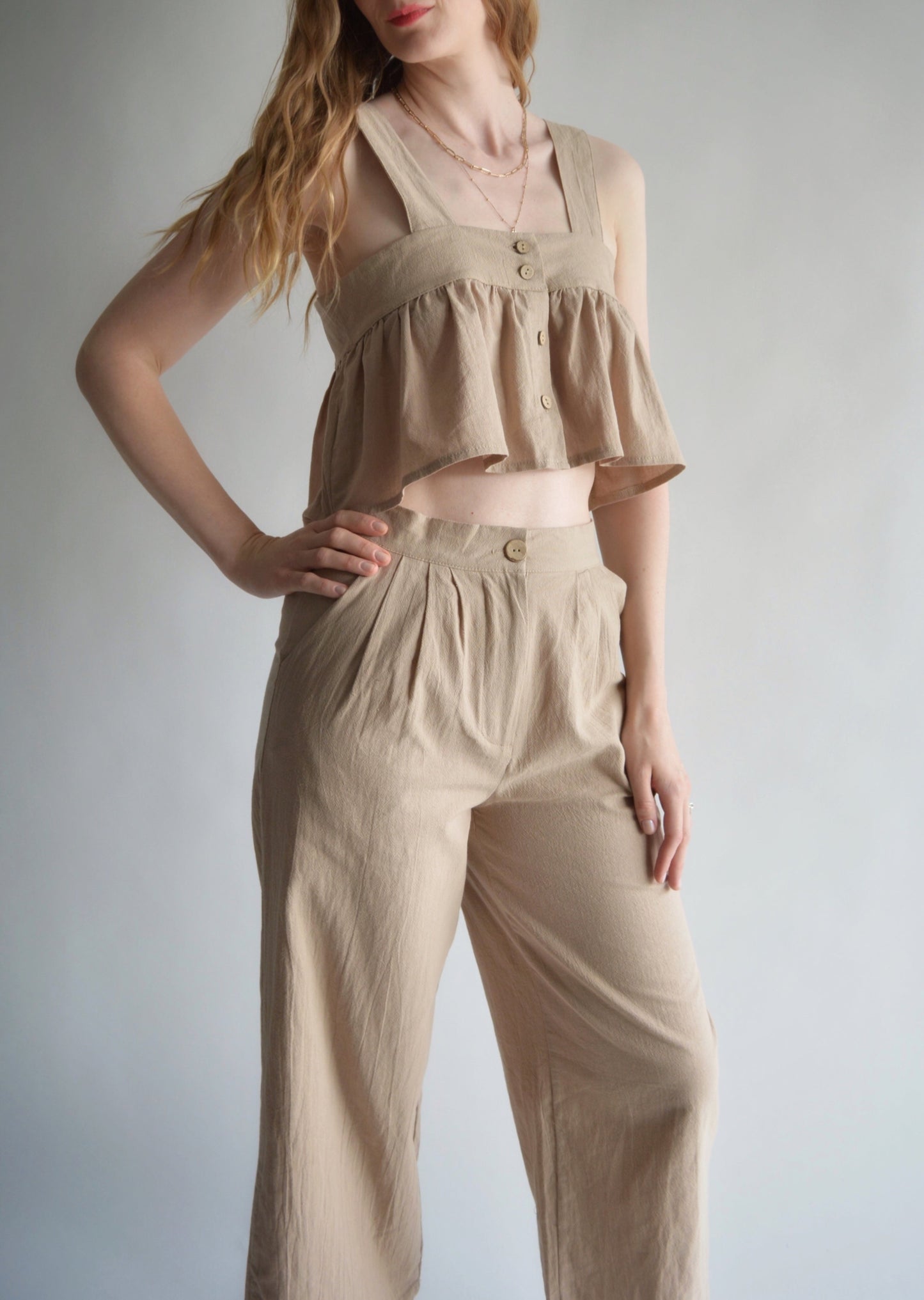 Two-Piece Set: Tank and Pants in Iced Latte (beige)color