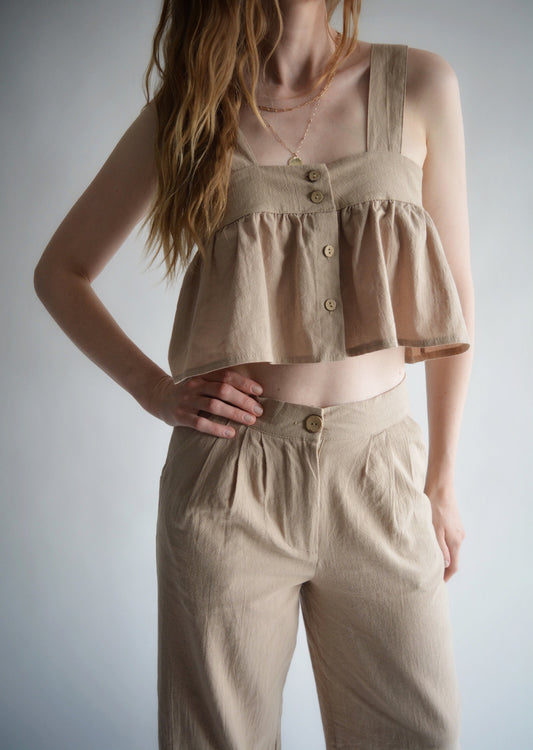 Two-Piece Set: Tank and Pants in Iced Latte (beige)color
