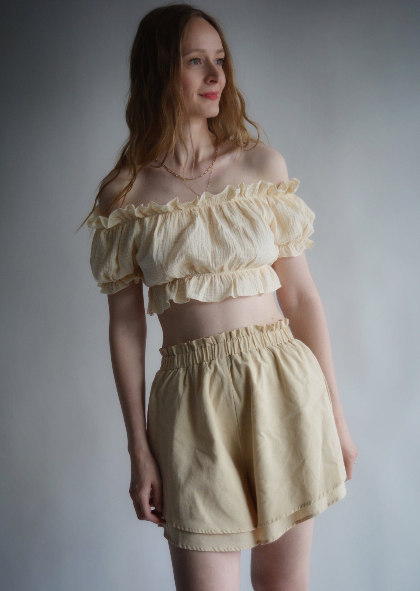 Cotton Muslin Crop Top in Ivory
