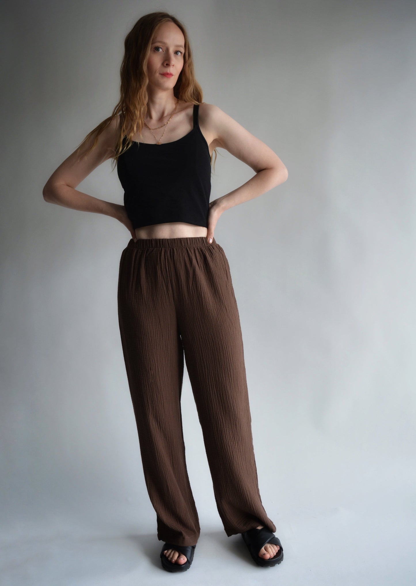 Cotton Muslin (double gauze) Loungewear set in Cocoa Velvet color