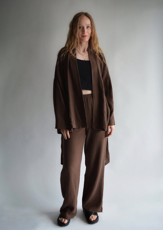 Cotton Muslin (double gauze) Loungewear set in Cocoa Velvet color