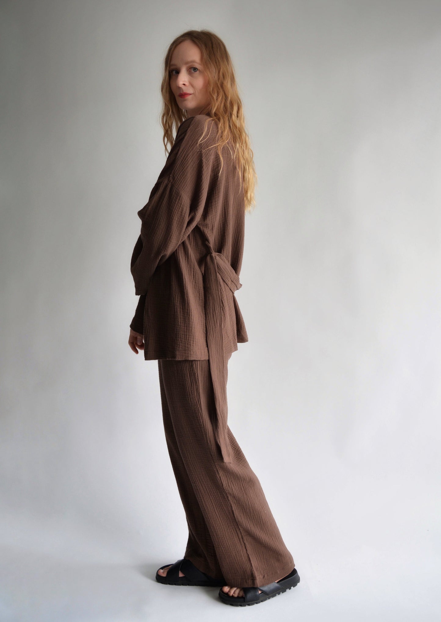 Cotton Muslin (double gauze) Loungewear set in Cocoa Velvet color