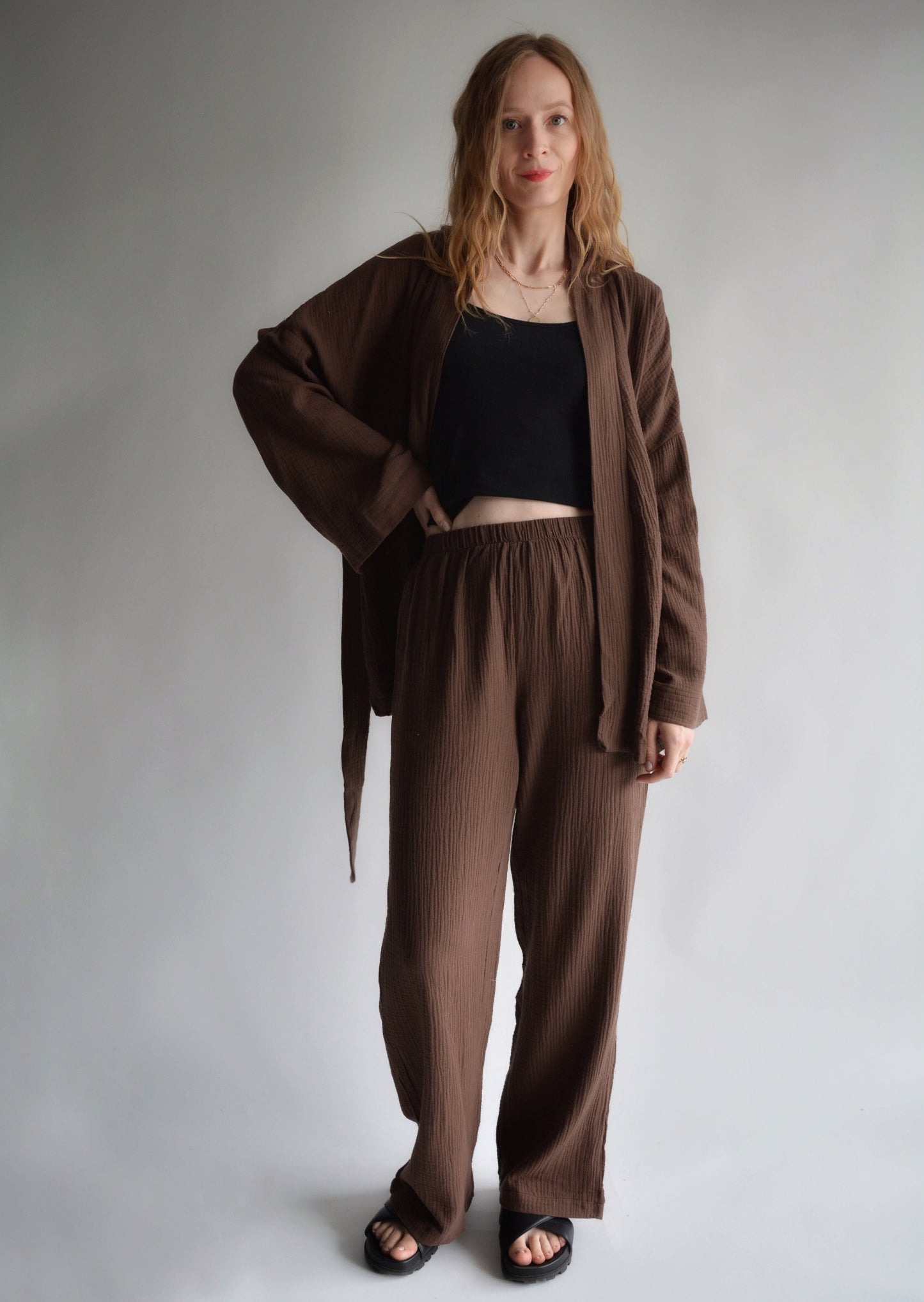 Cotton Muslin (double gauze) Loungewear set in Cocoa Velvet color