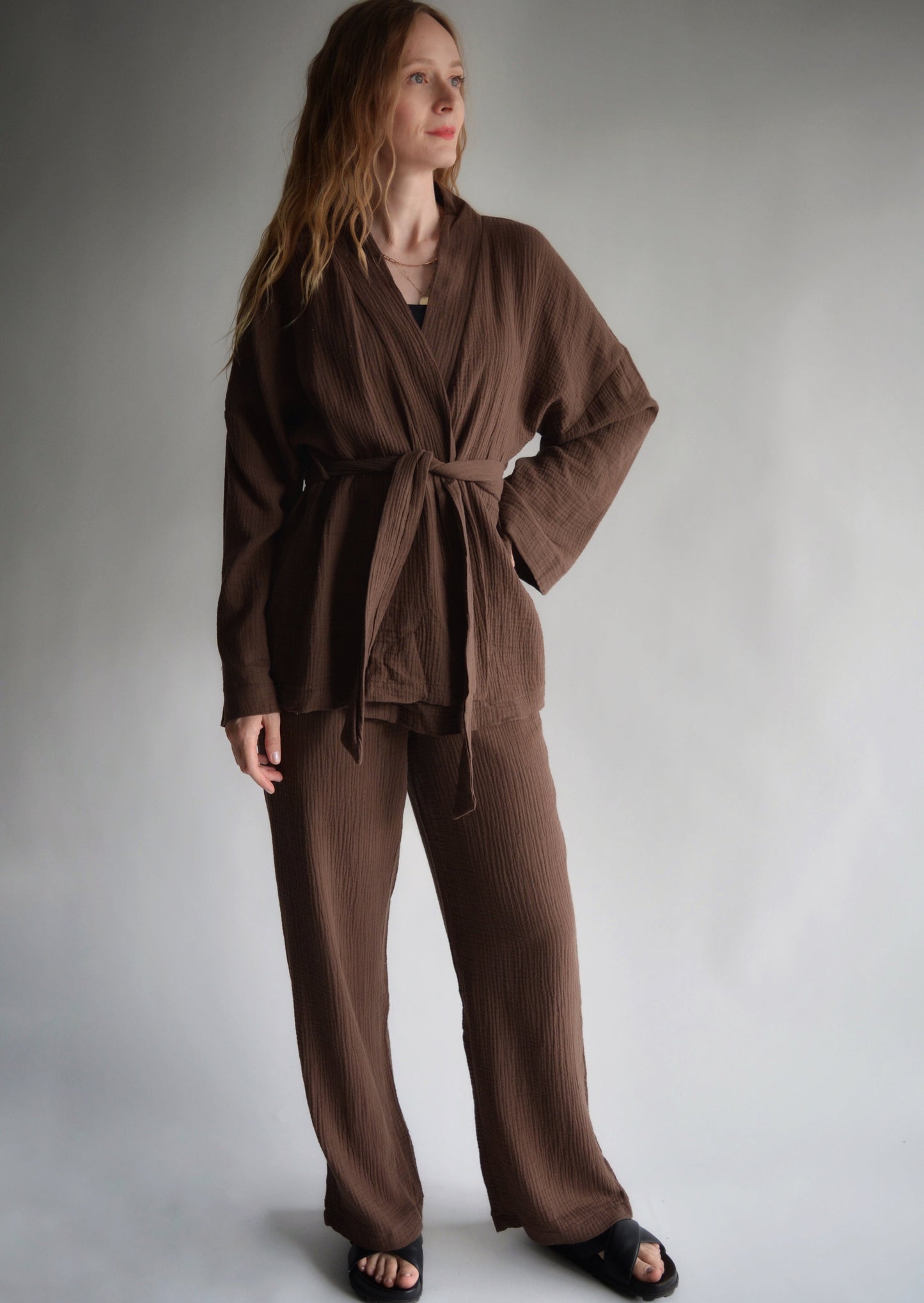 Cotton Muslin (double gauze) Loungewear set in Cocoa Velvet color