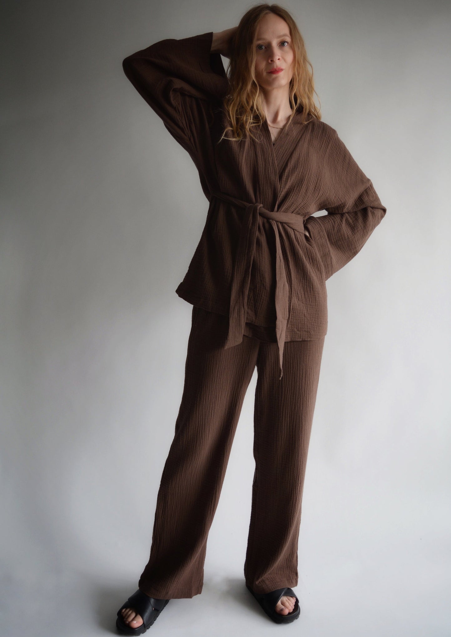 Cotton Muslin (double gauze) Loungewear set in Cocoa Velvet color