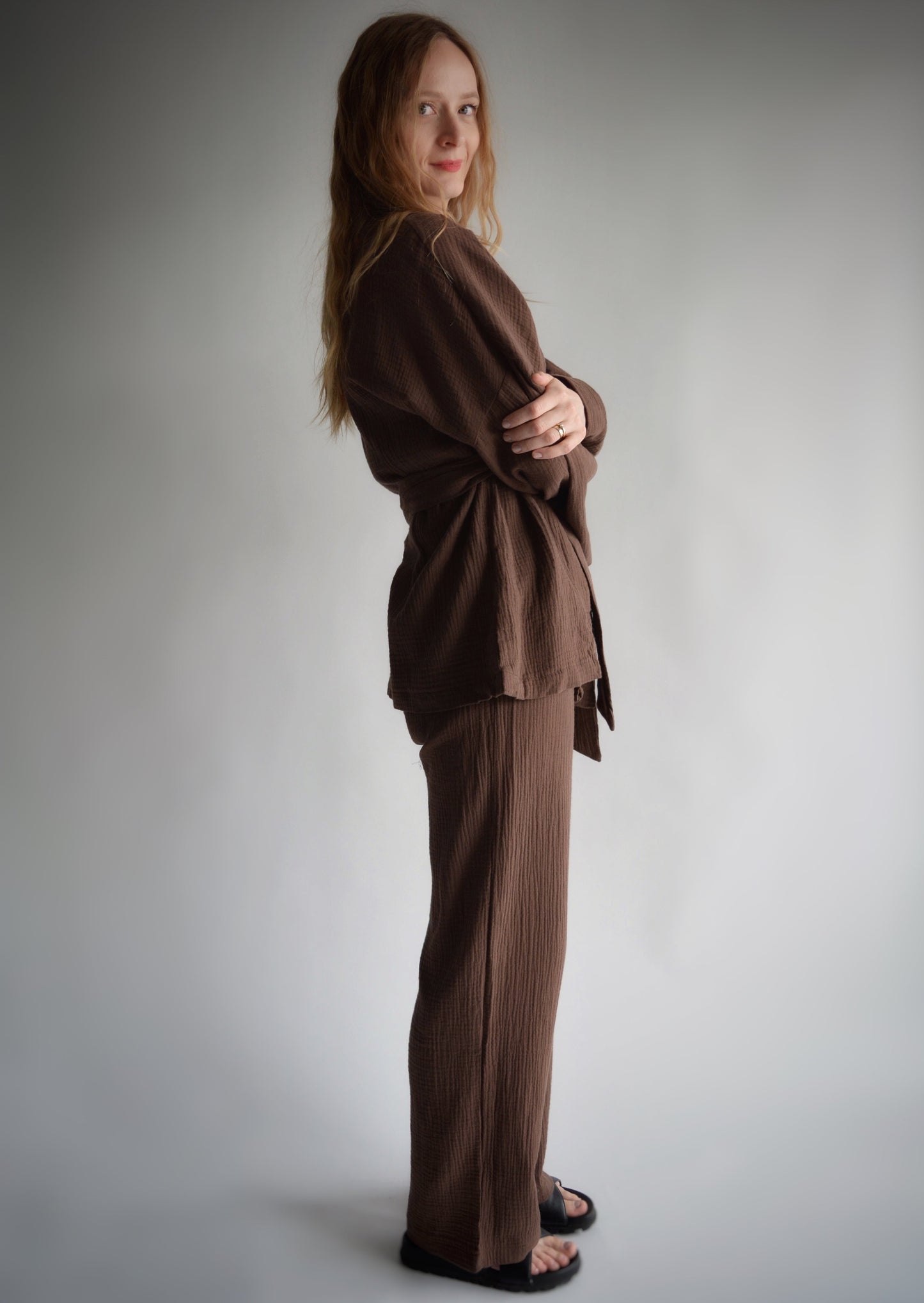 Cotton Muslin (double gauze) Loungewear set in Cocoa Velvet color