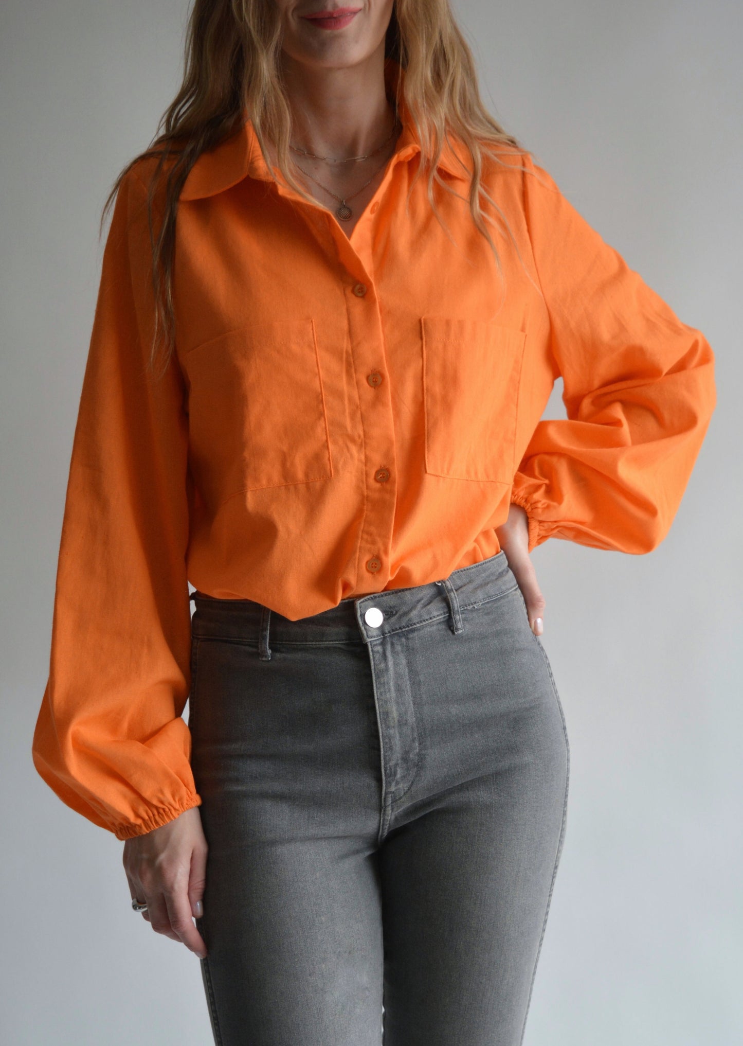 Cotton Blouse in Tangerine color