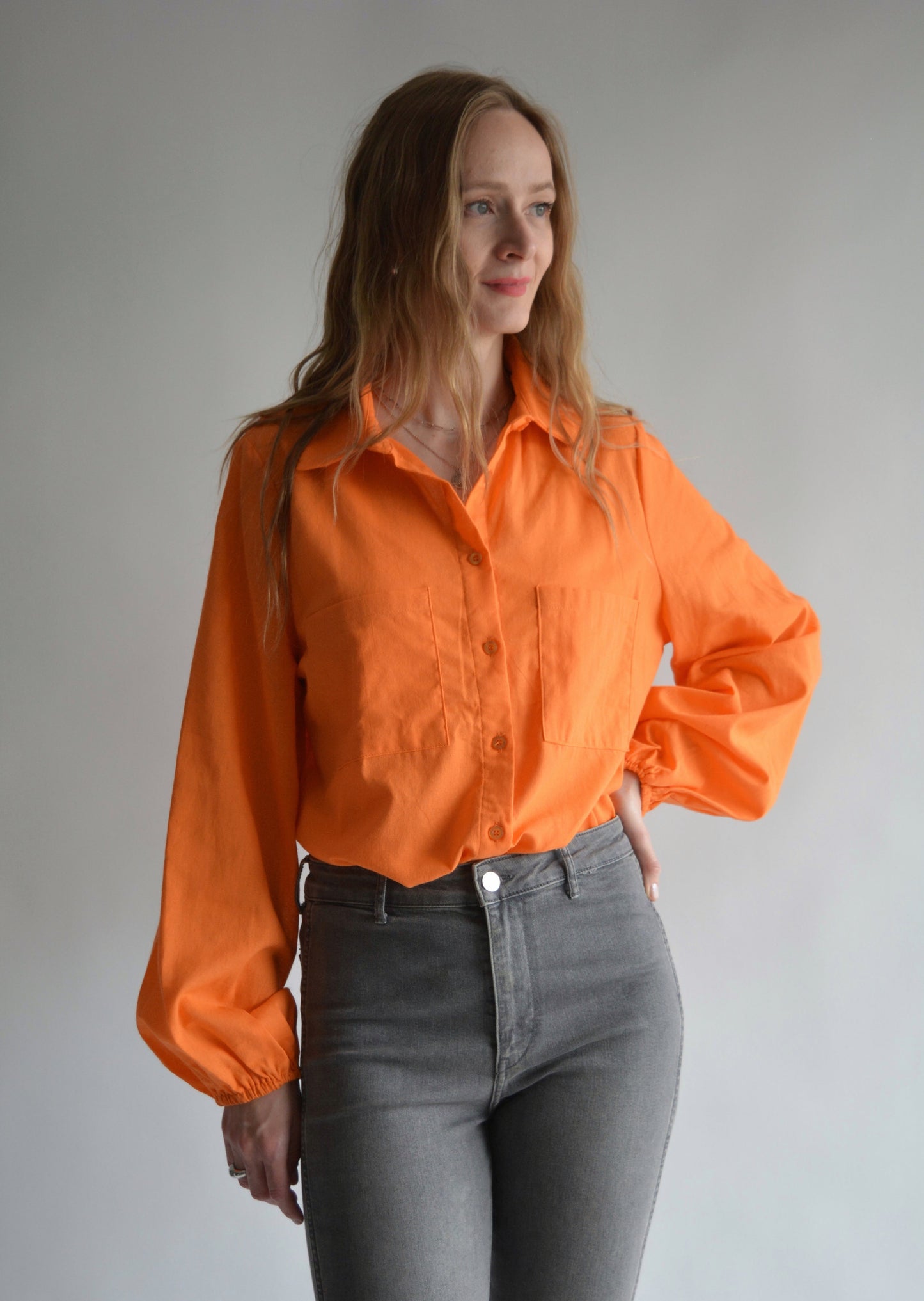 Cotton Blouse in Tangerine color