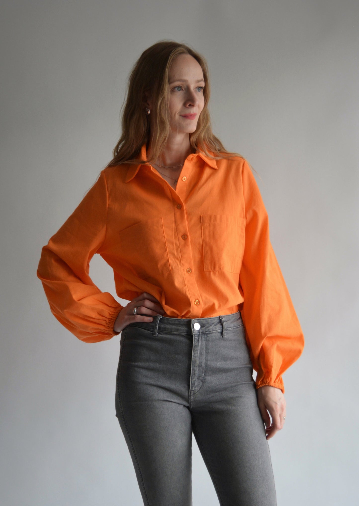 Cotton Blouse in Tangerine color