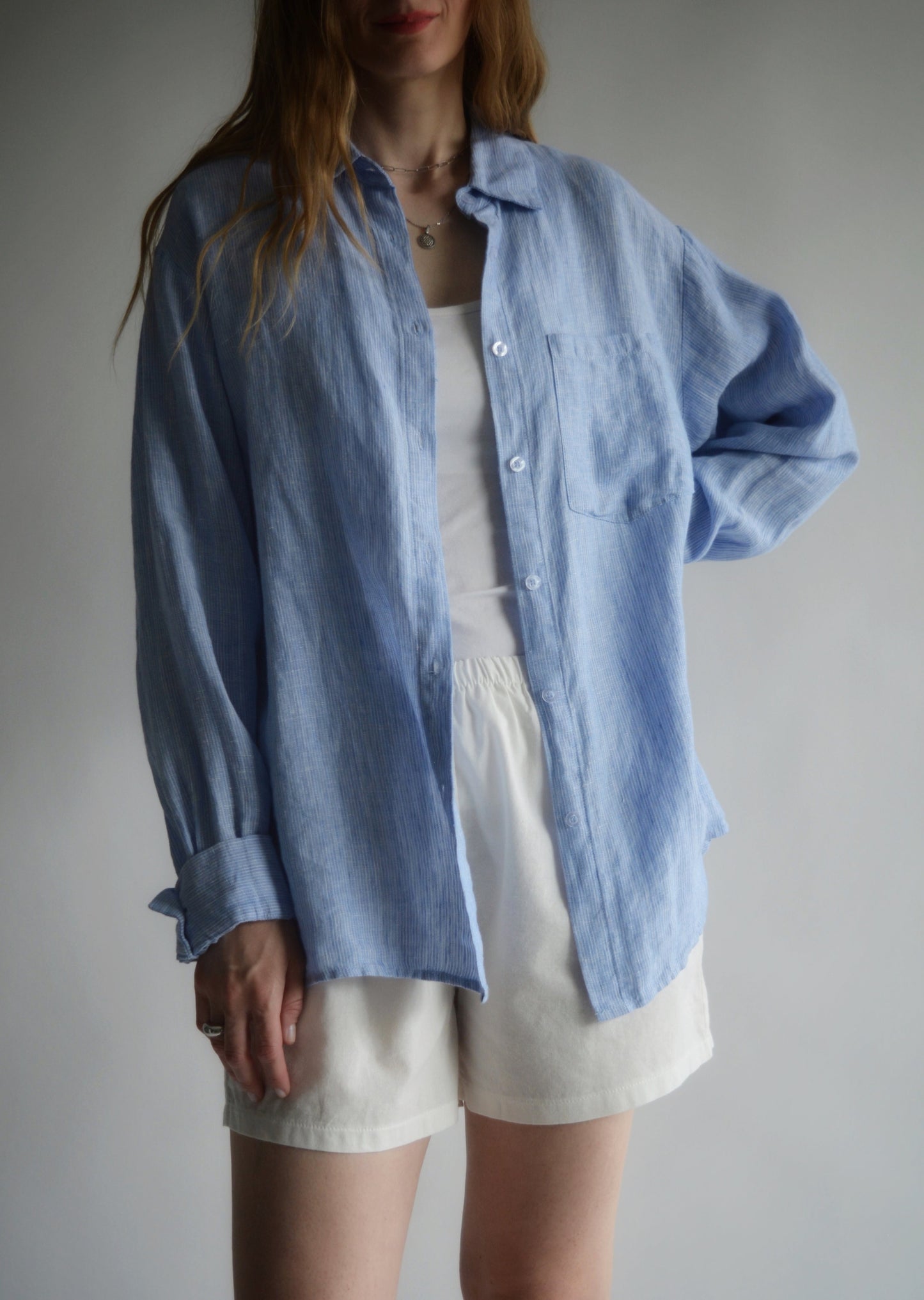 Linen Long Sleeve Shirt in Clear Sky (blue) color