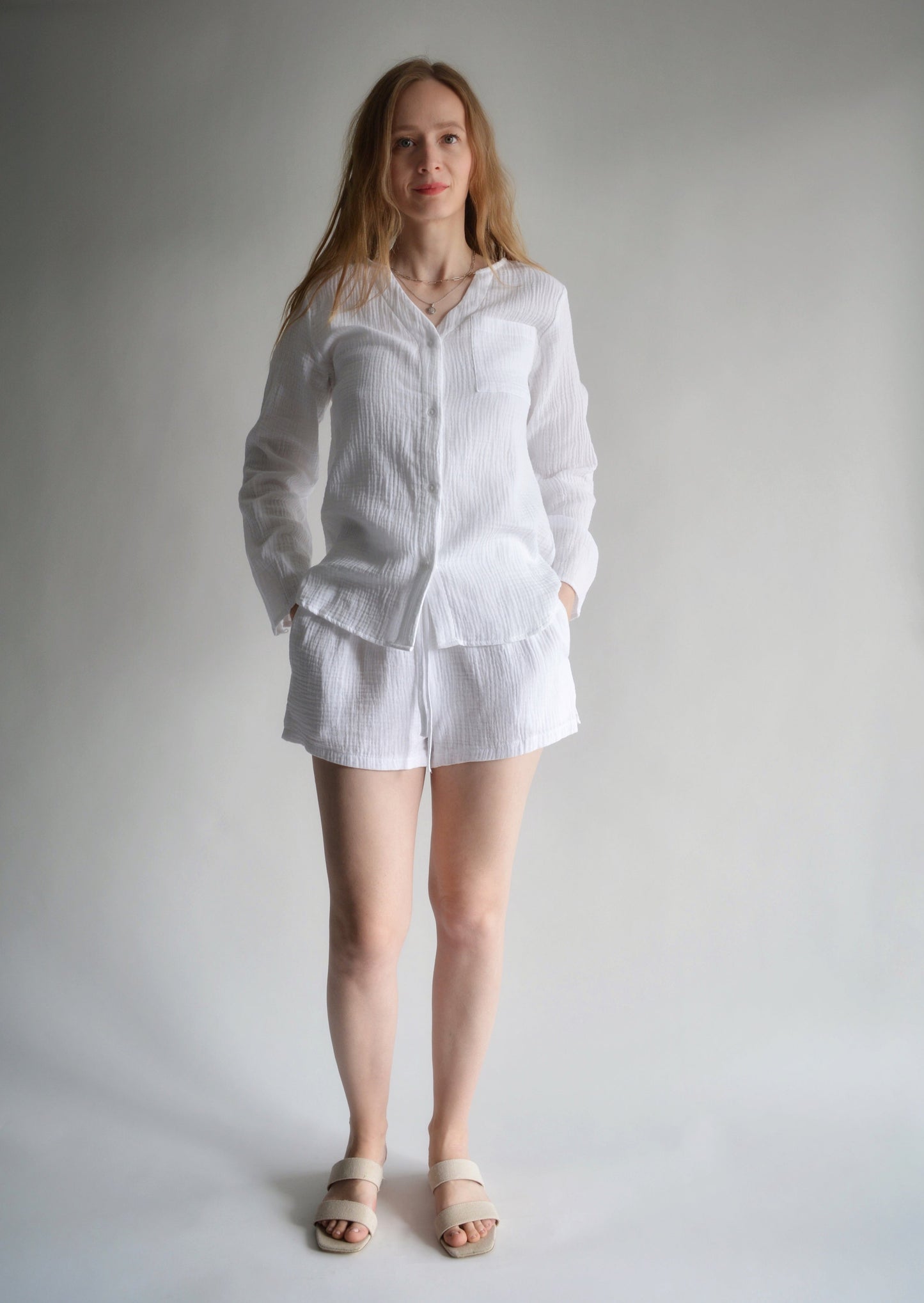 Cotton Muslin Sleepwear Set in White color