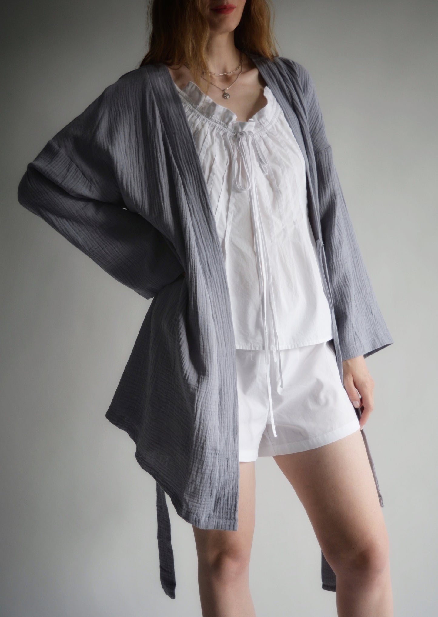 Cotton Muslin Robe in Smokey Amethyst color