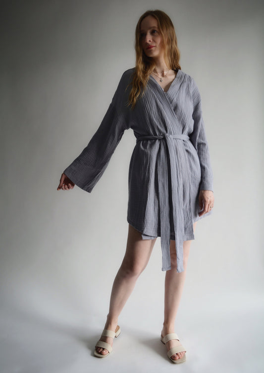 Cotton Muslin Robe in Smokey Amethyst color