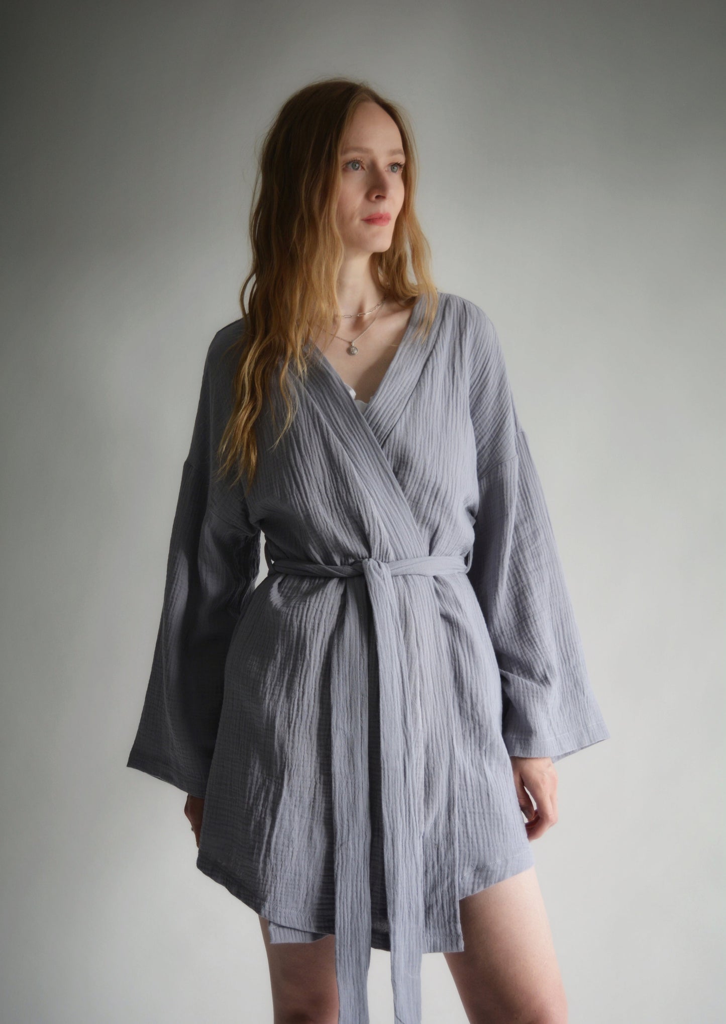 Cotton Muslin Robe in Smokey Amethyst color