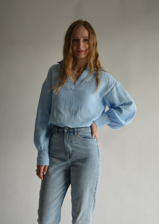 Cotton Muslin Top in Light Blue