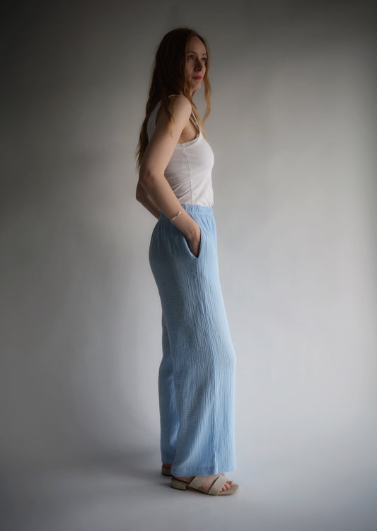 Cotton Muslin Pants in Light Blue