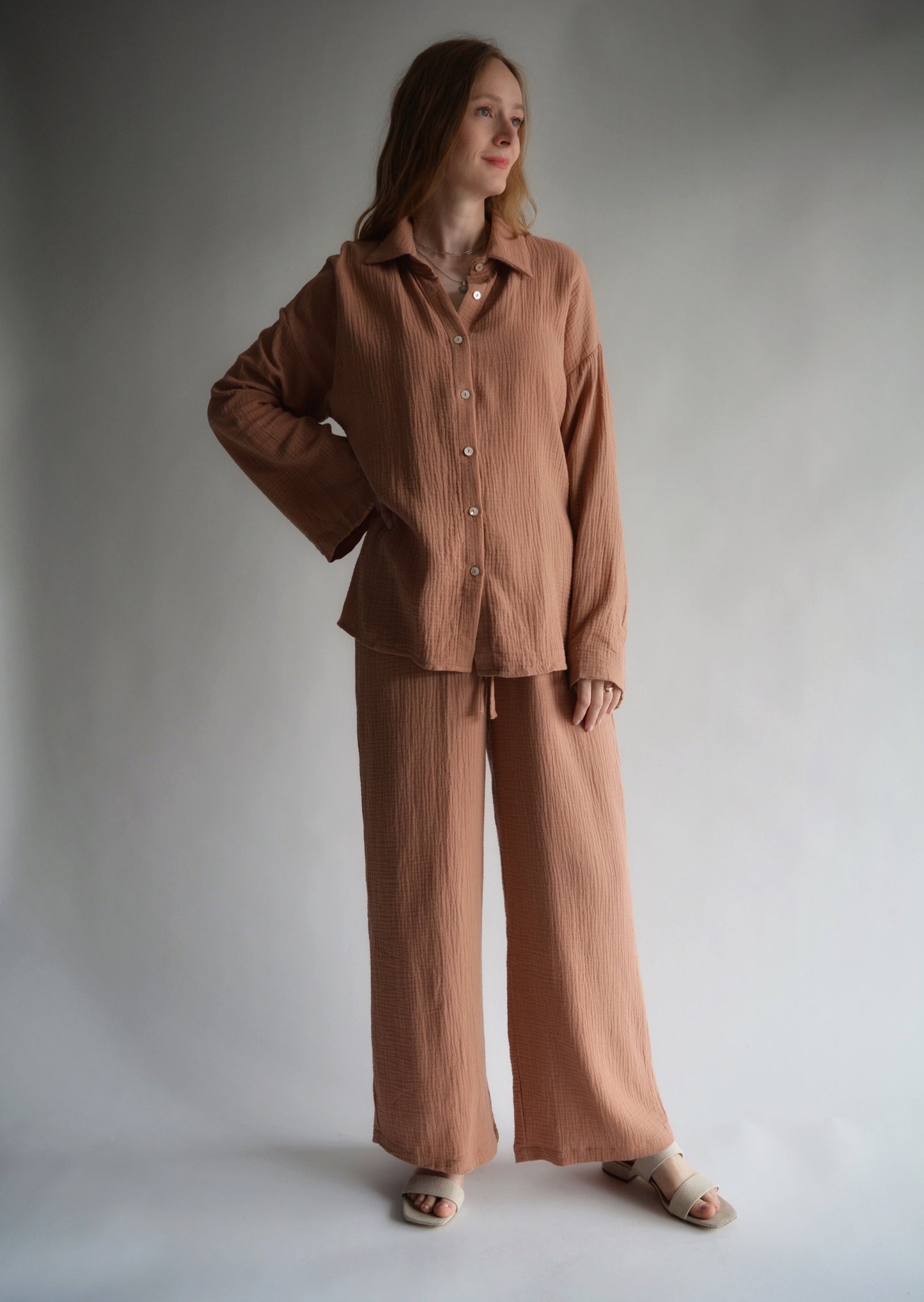 Cotton Muslin Shirt Blush Brown color