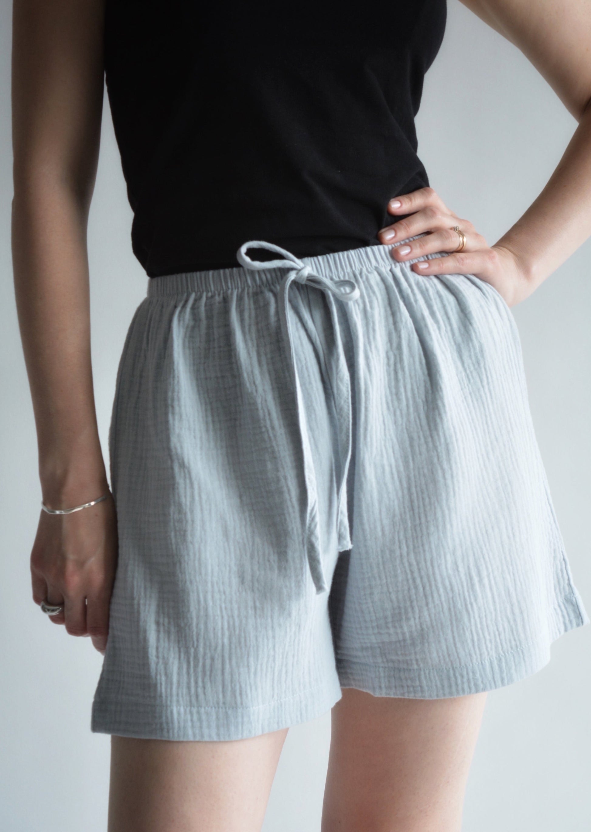 Muslin Cotton Shorts in Silvery Dawn