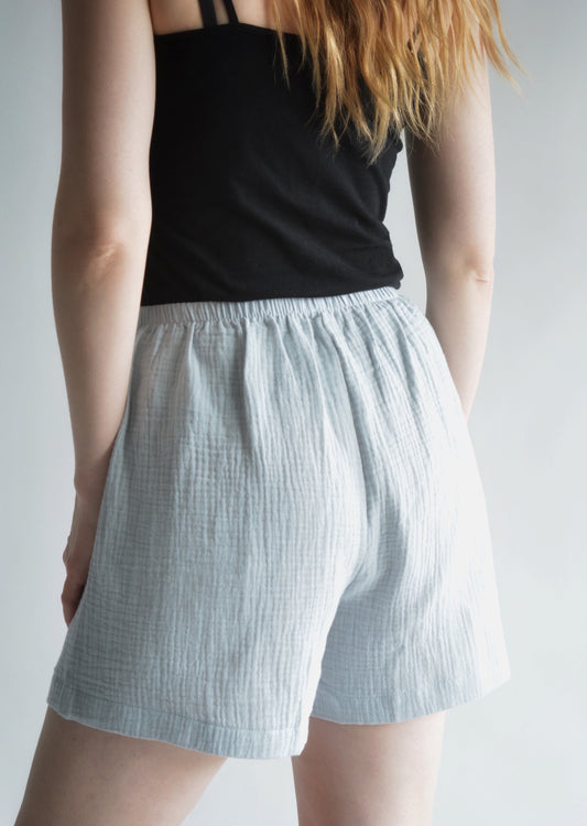 Muslin Cotton Shorts in Silvery Dawn