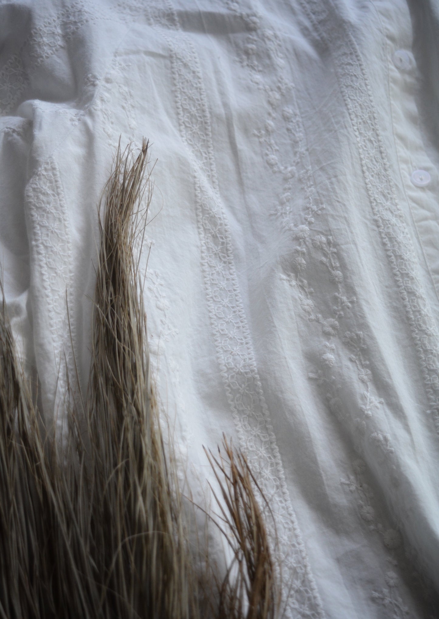 Embroidered Cotton Oversize Blouse in Pearl (White) color