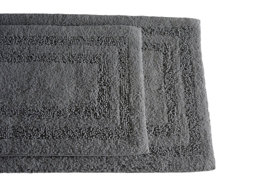 Luxury Cotton Bath Rugs Set of 2 in Silver Grey color
