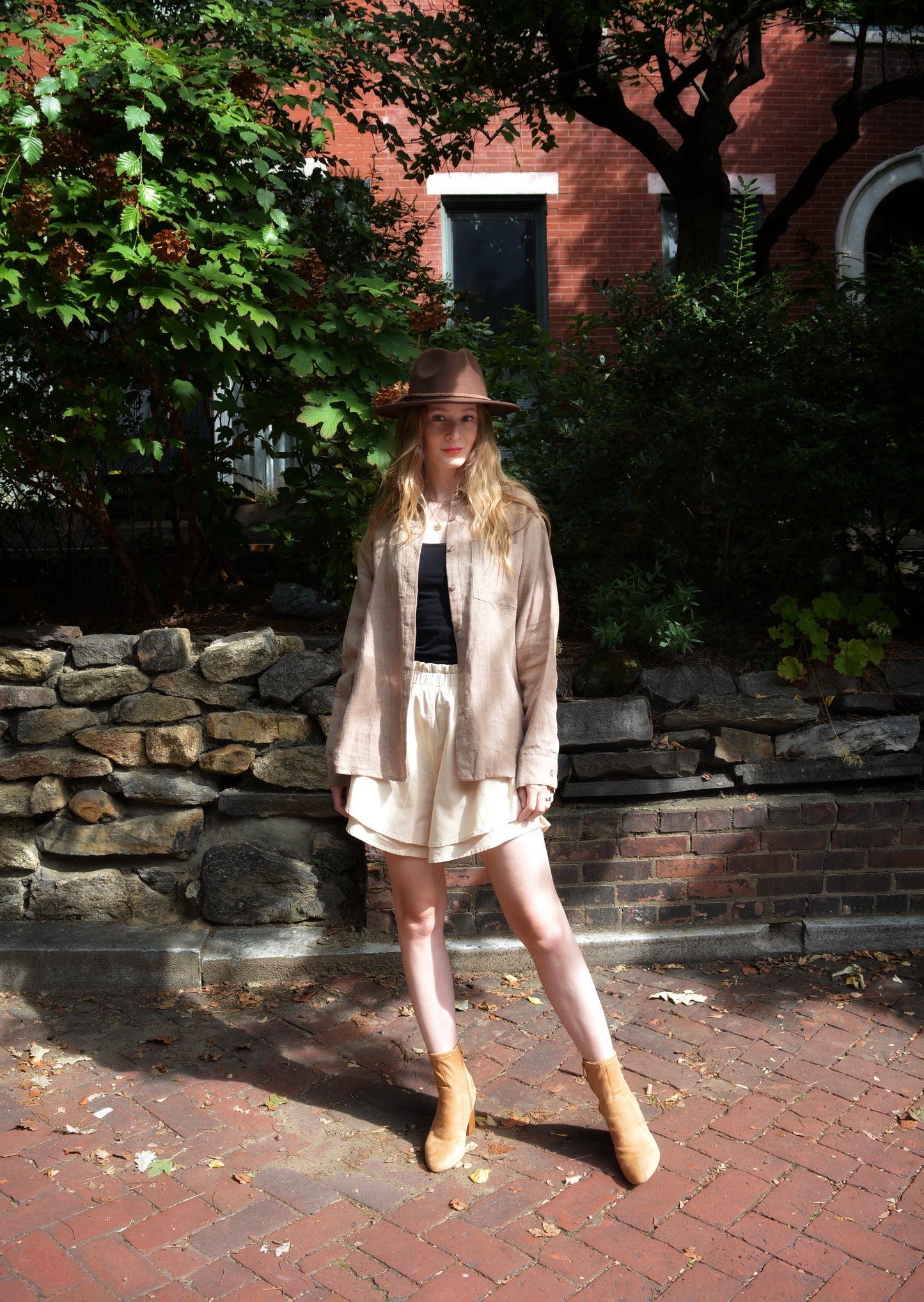 Linen Long Sleeve Shirt in Bronzed Brown color