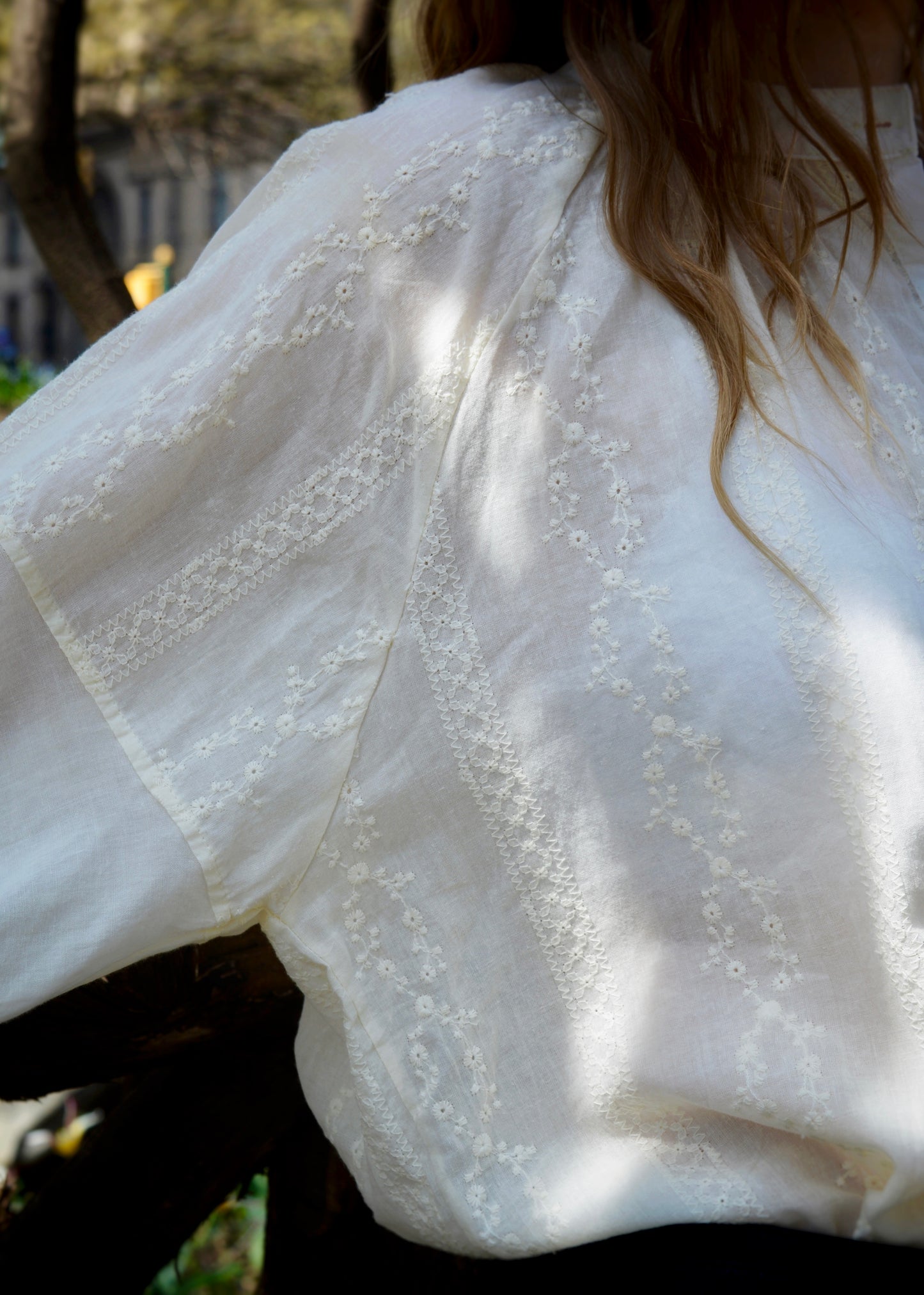 Embroidered Cotton Oversize Blouse in Ivory color