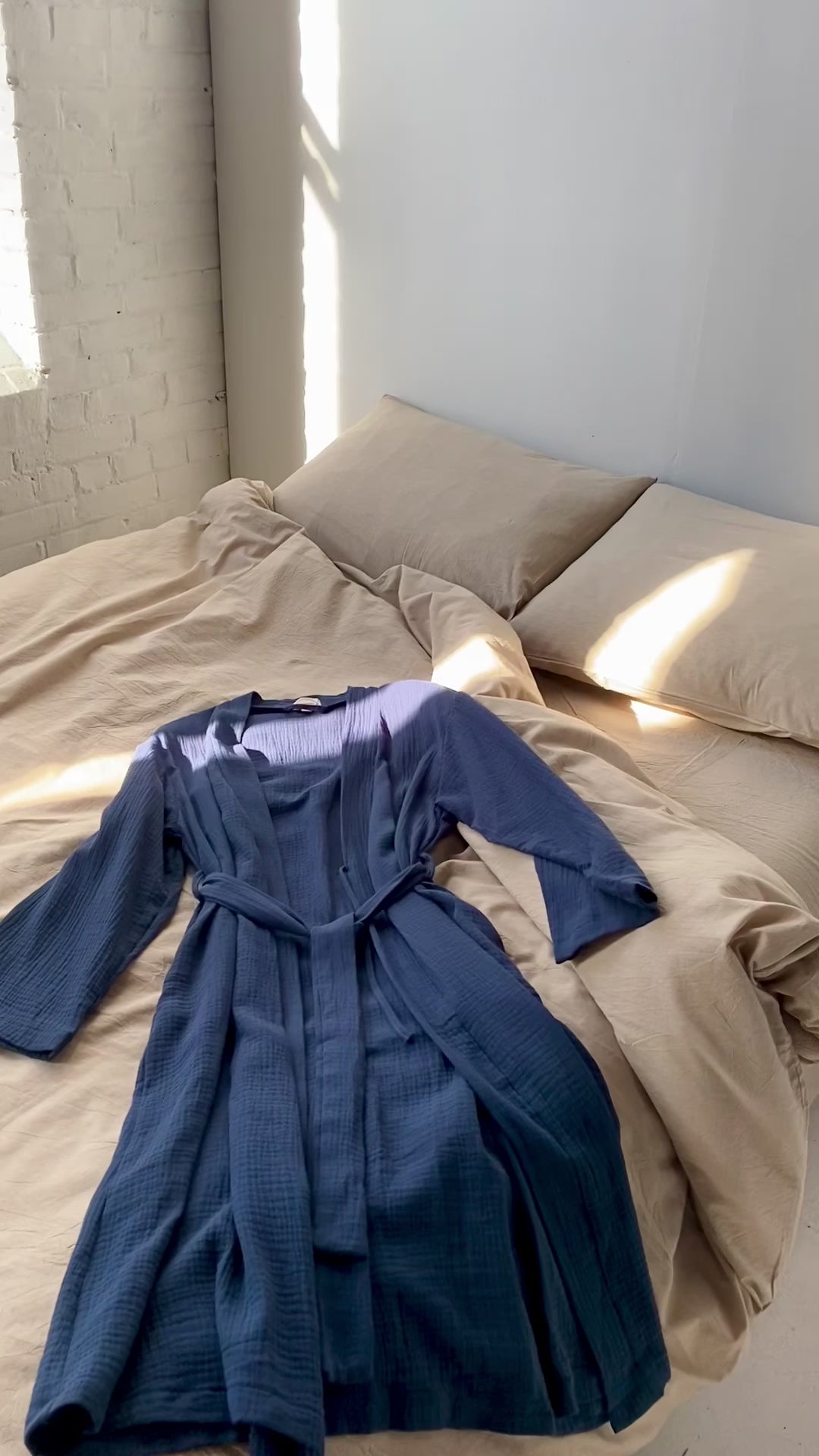 Cotton Muslin Double gauze Robe in Deep Blue color