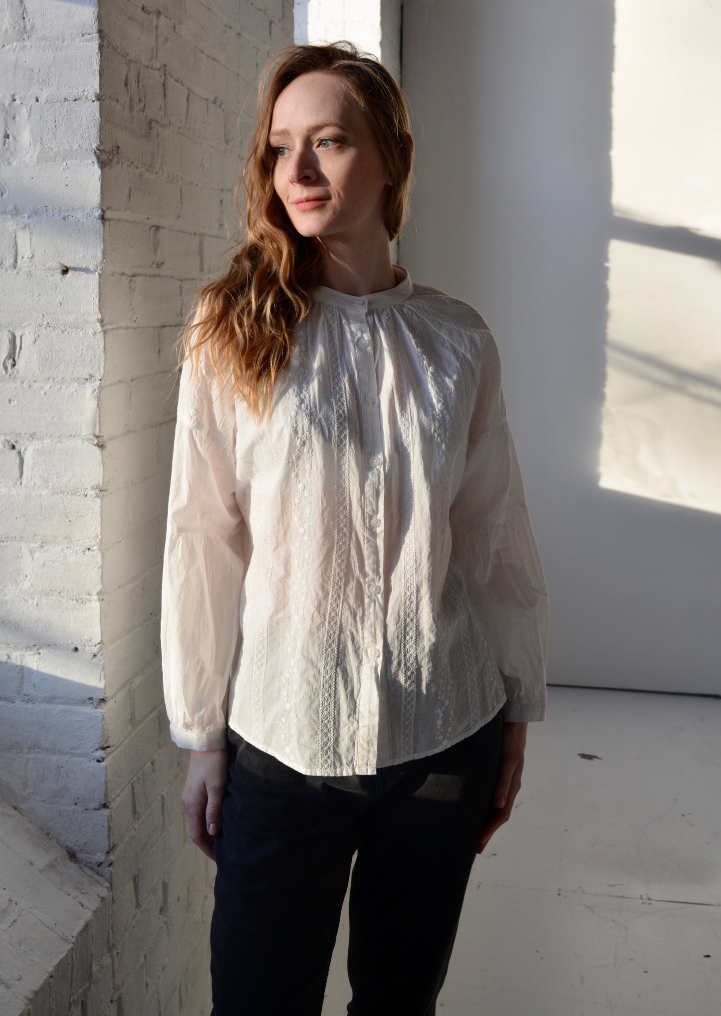 Embroidered Cotton Oversize Blouse in Pearl (White) color