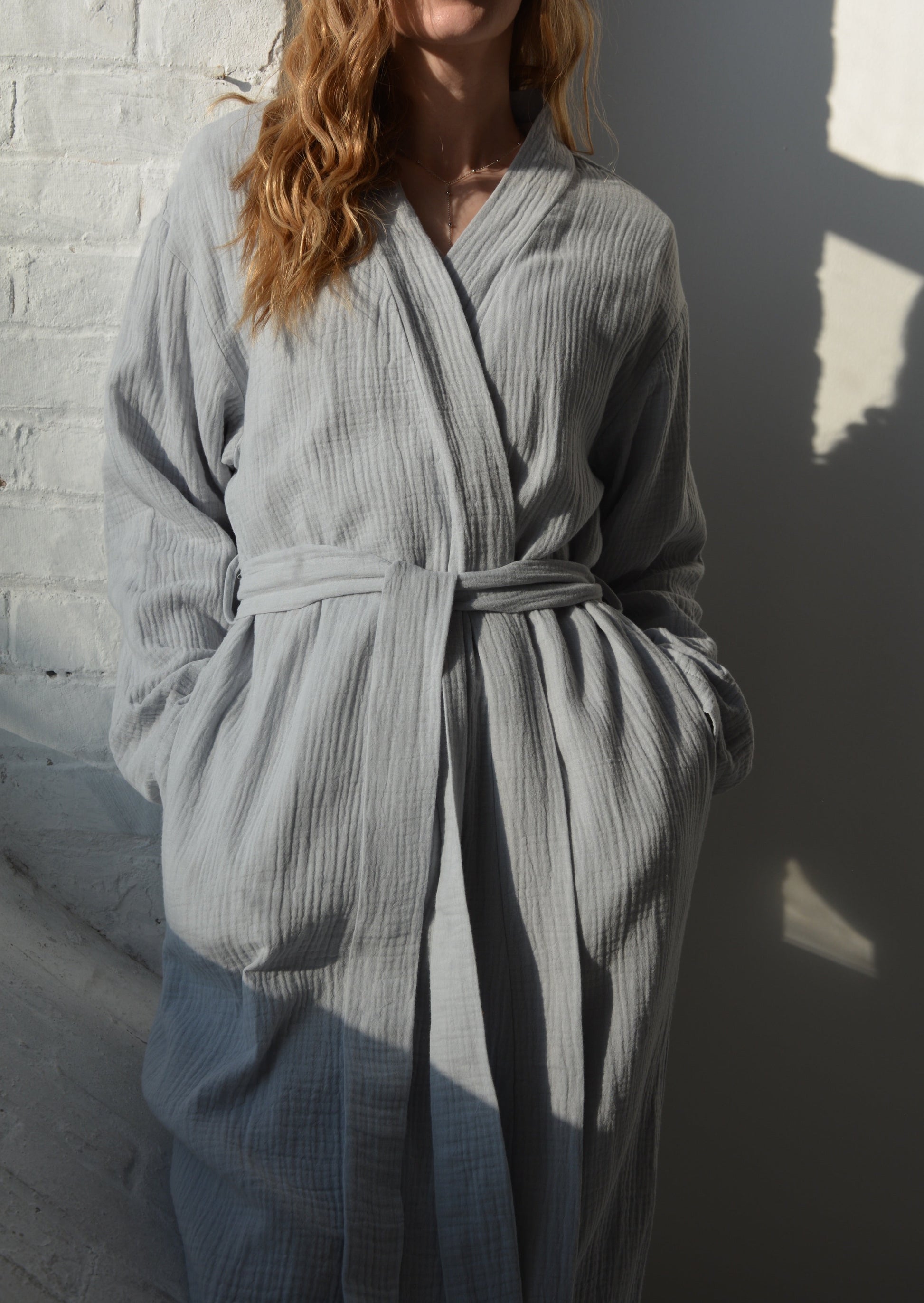 Cotton Muslin Double gauze Robe in Grey color
