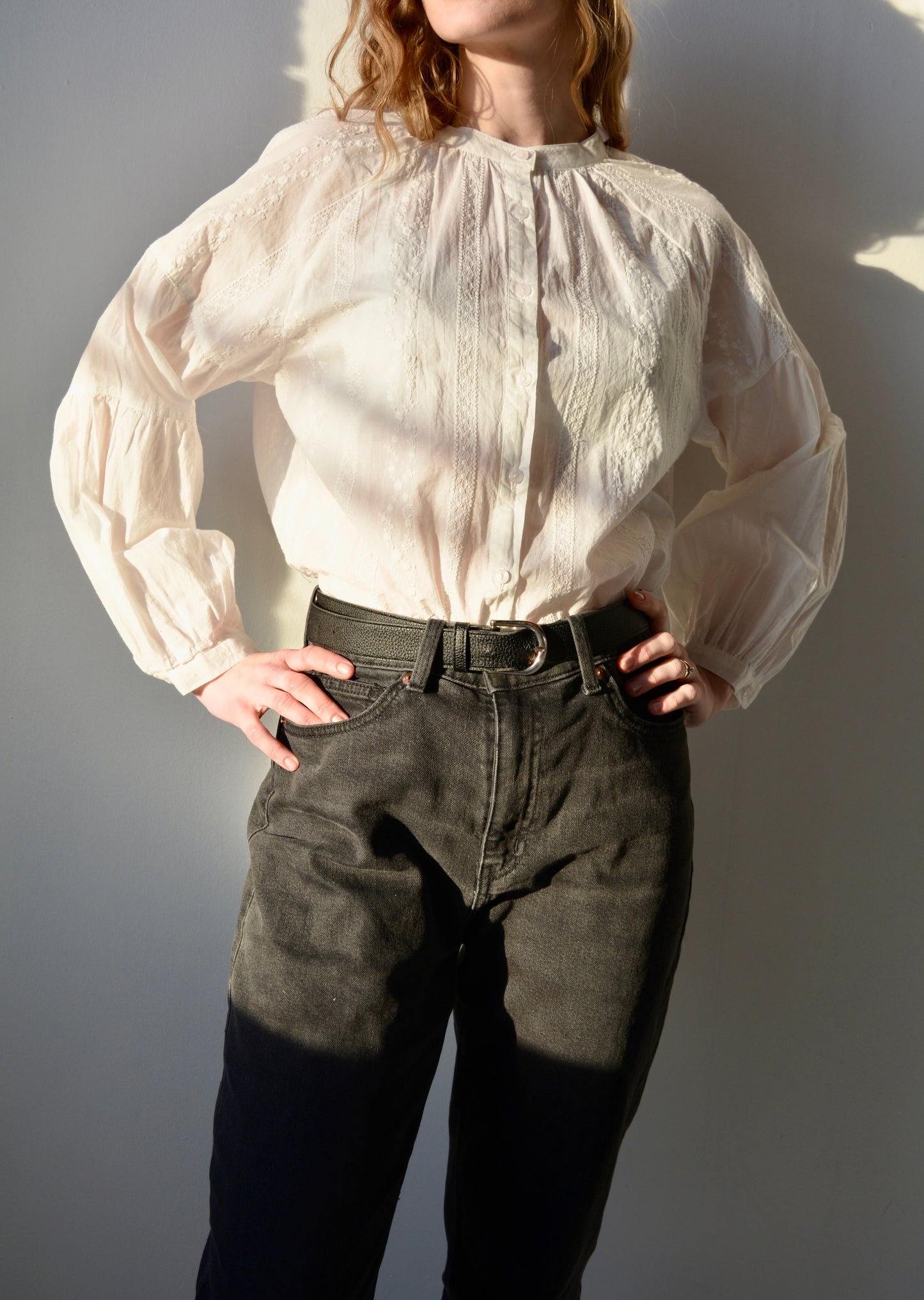 Embroidered Cotton Oversize Blouse in Pearl (White) color