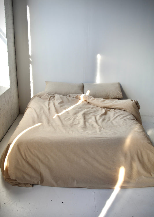 Full/Queen Cotton Duvet cover Set in Sand Dune (Beige) color