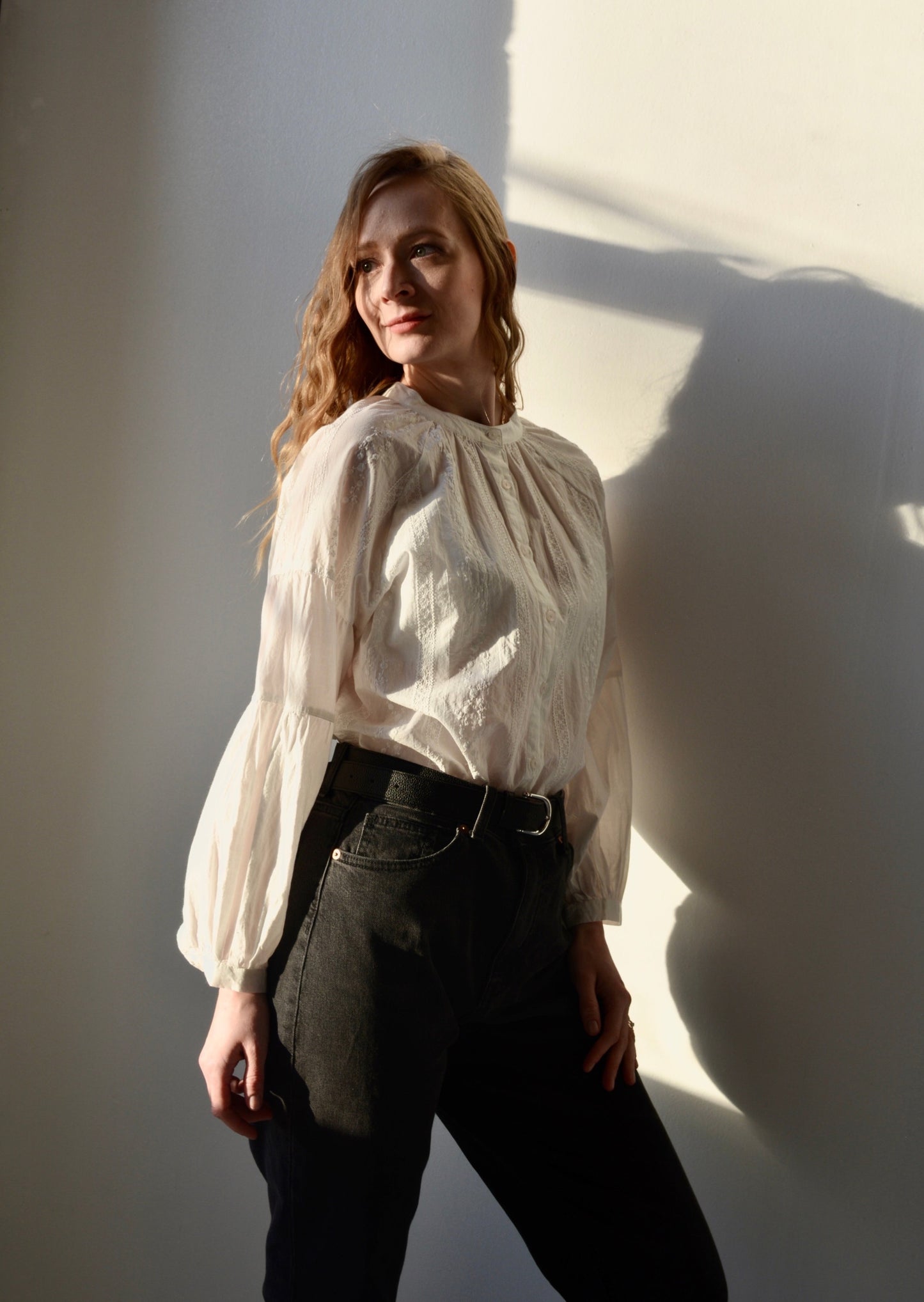 Embroidered Cotton Oversize Blouse in Pearl (White) color