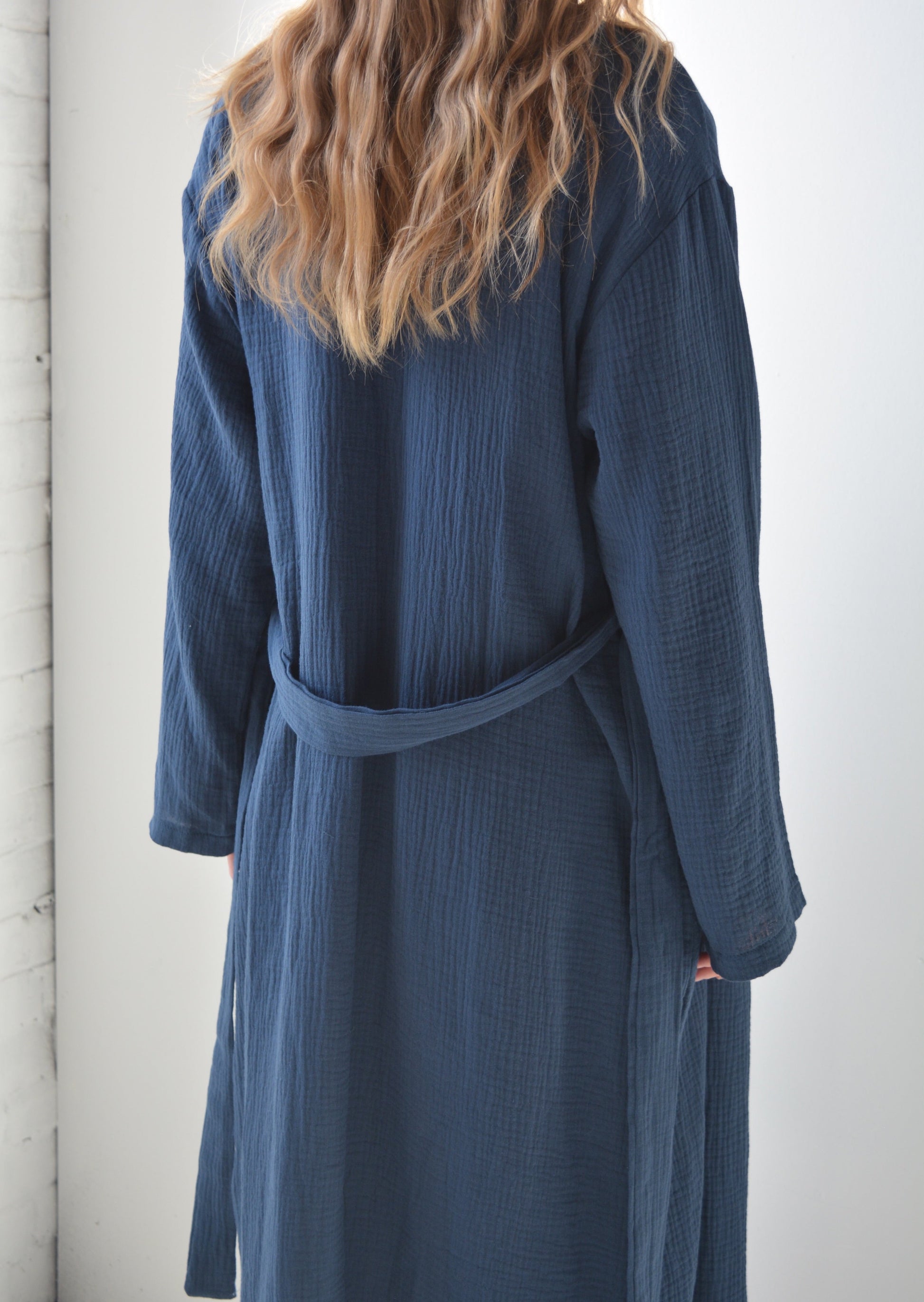Cotton Muslin Double gauze Robe in Deep Blue color