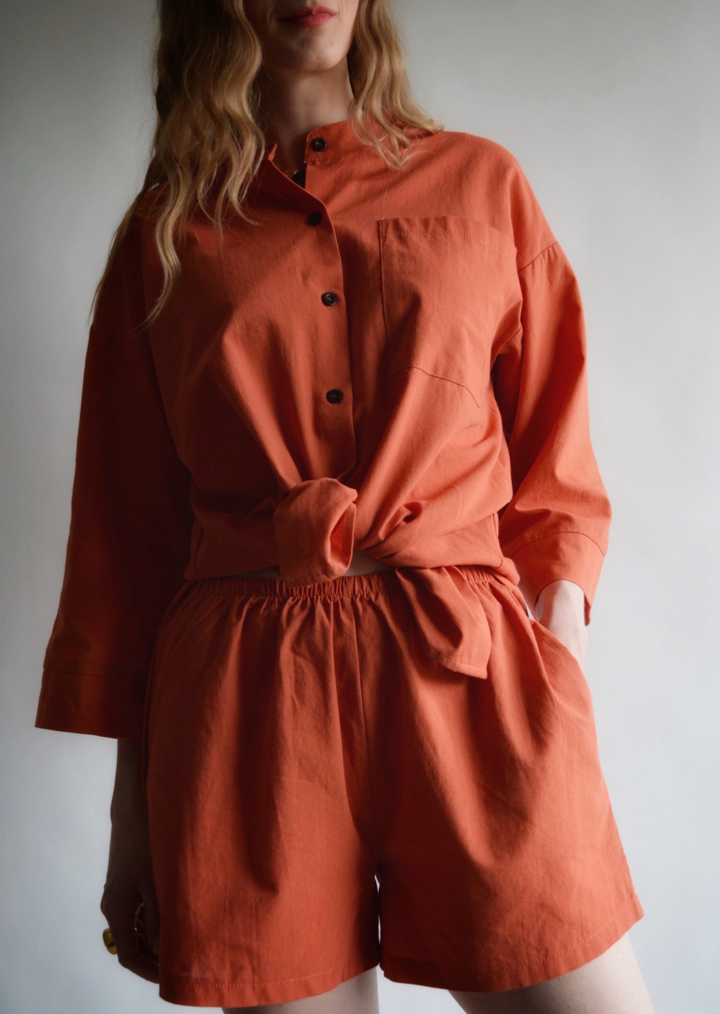 Two Piece Set - Cotton Shirt and Shorts in Cali Sunset color