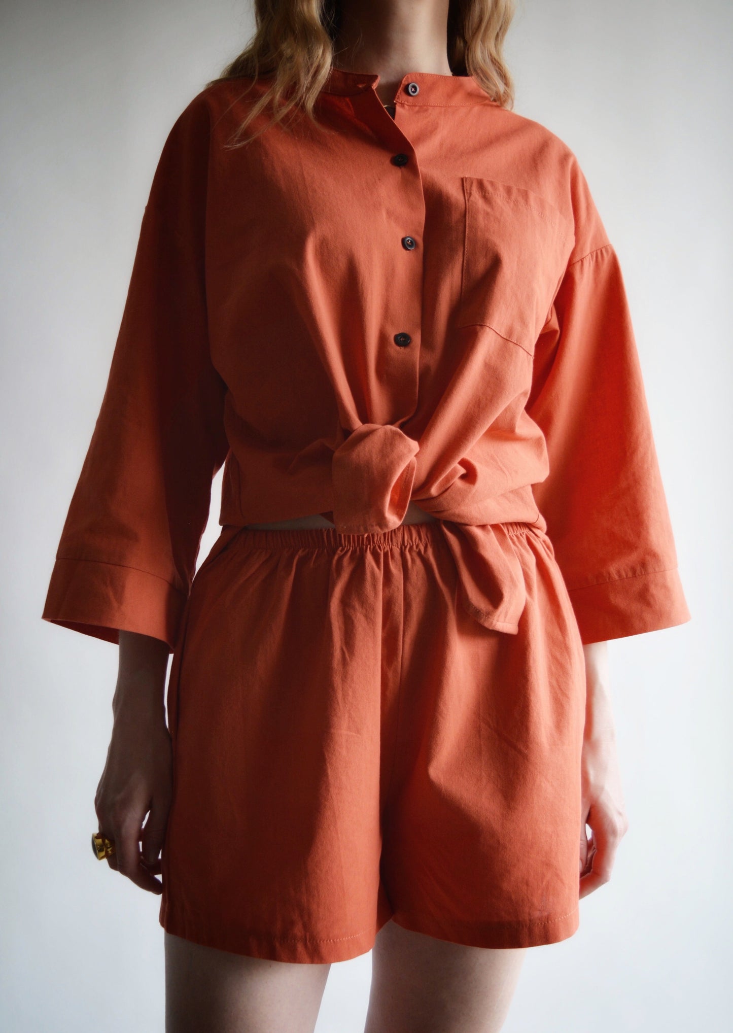 Two Piece Set - Cotton Shirt and Shorts in Cali Sunset color