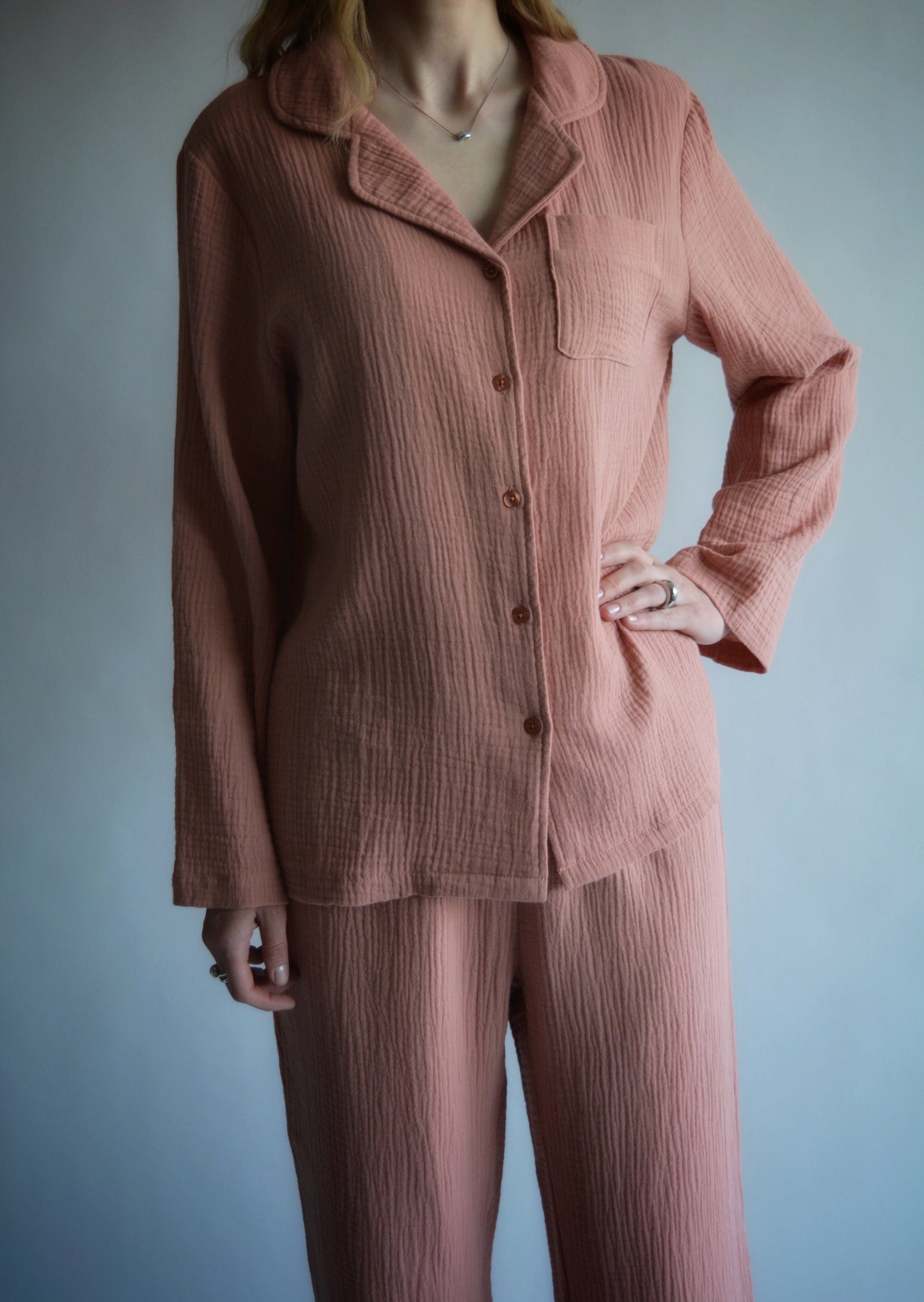 Cotton Muslin double gauze Sleepwear Set pajama set in pink color